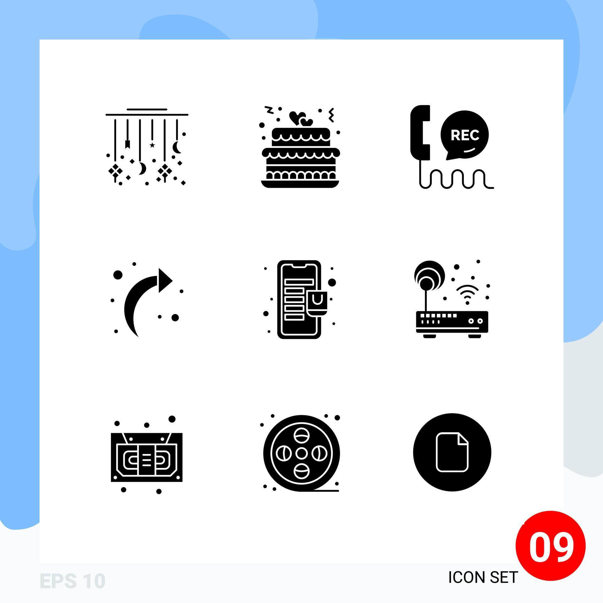 Pictogram Set of 9 Simple Solid Glyphs of bag back party arrow contact Editable Vector Design Elements Stock Free