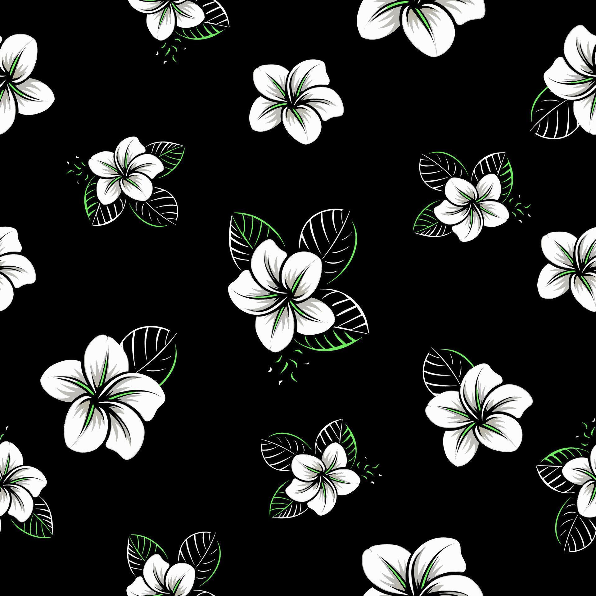 illustration of seamless pattern with tropical flowers on a black background. Stock Free