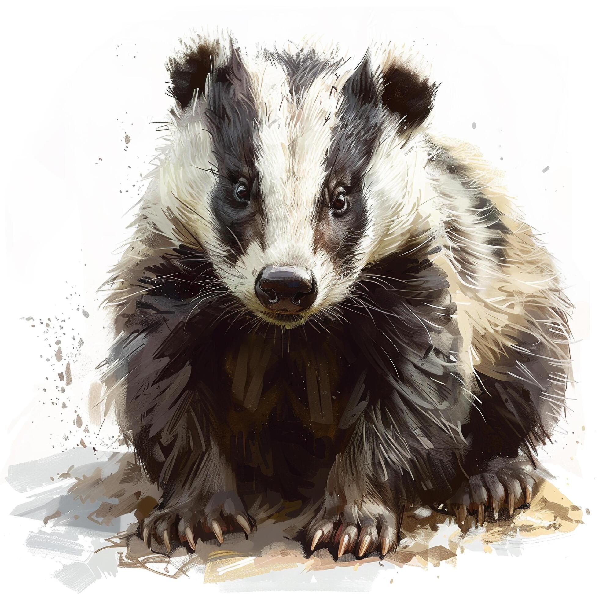 a painting of a badger sitting on the ground Stock Free