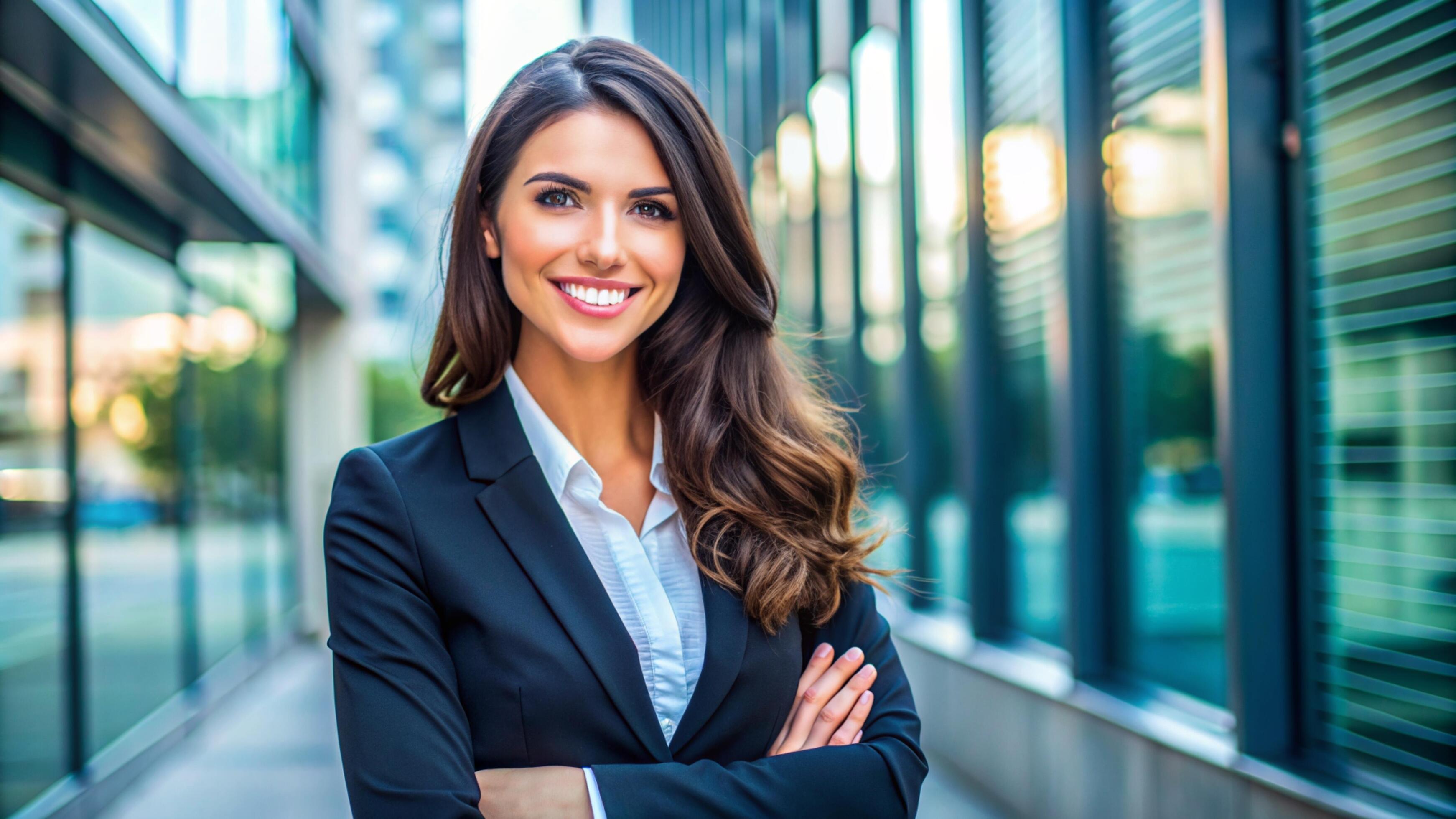 A Young happy pretty smiling professional business woman Stock Free