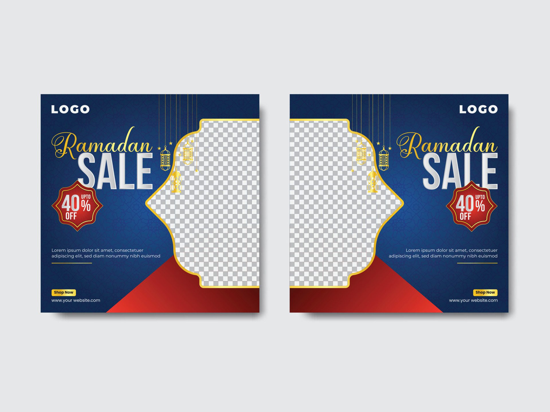 2 Different Ramadan Kareem Sale Offer Discount Social Media Banner Post Design Set Template Free Vector