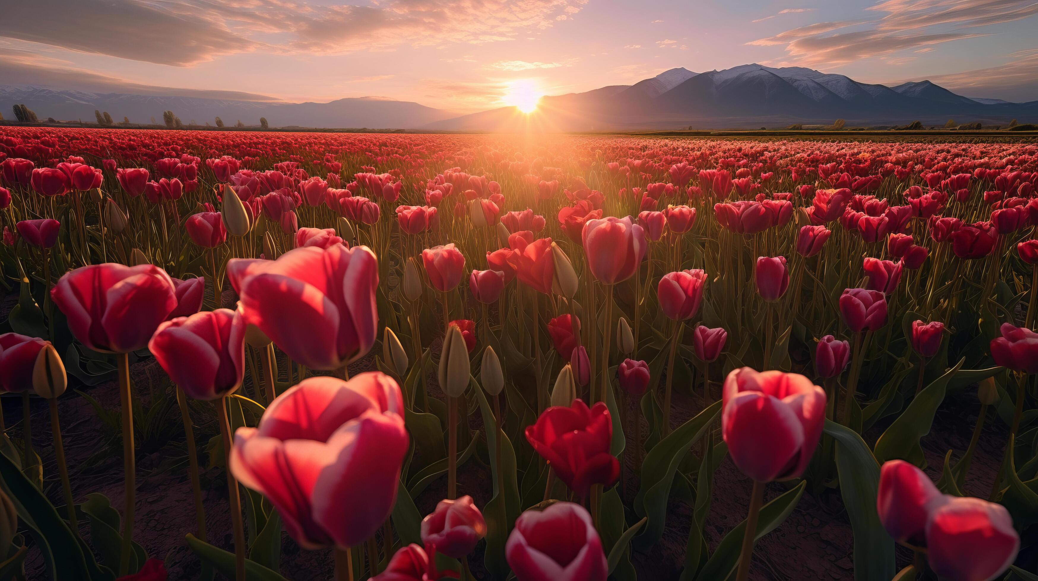 Tulips flower field. Illustration Stock Free