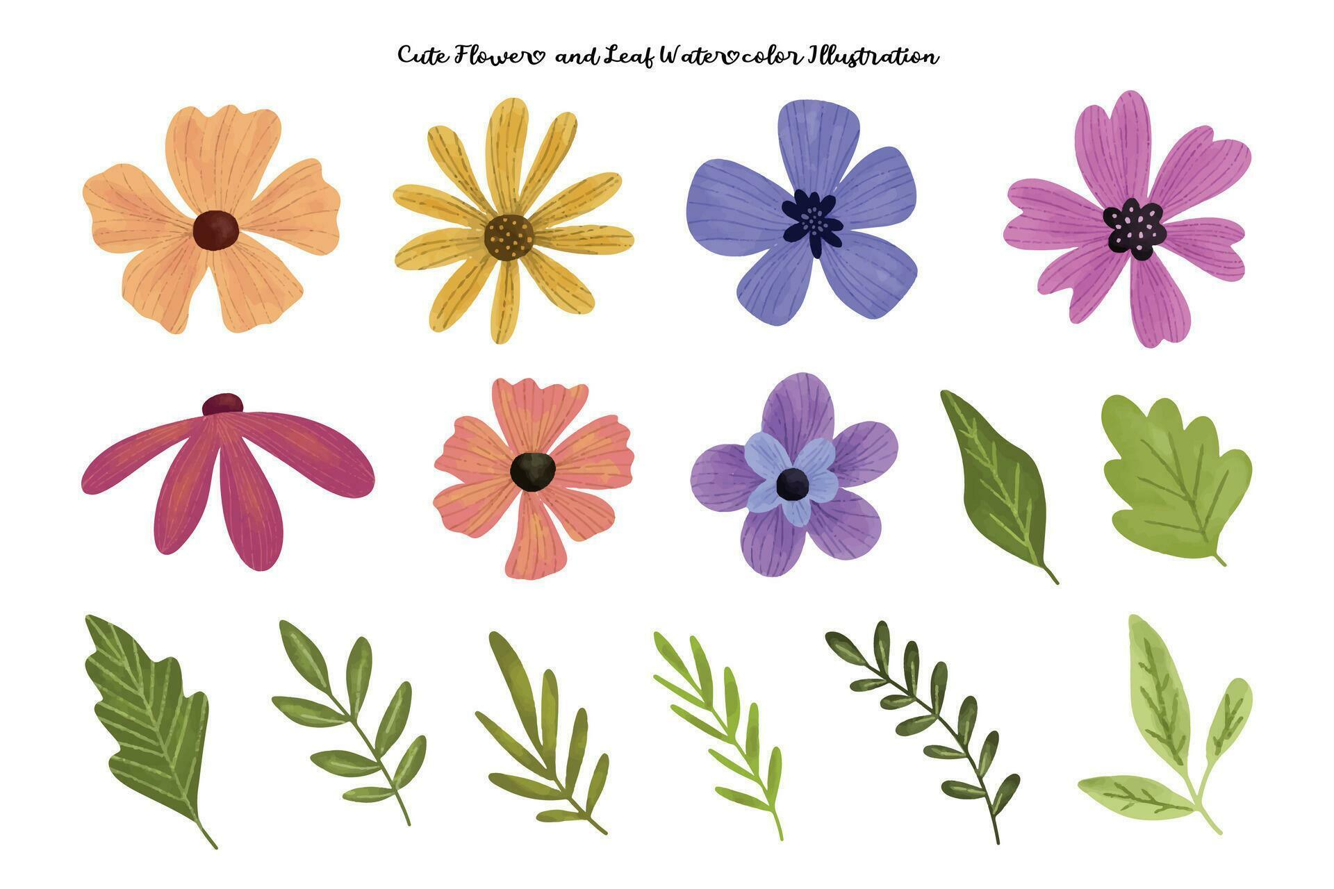 Cute Flower and Leaf Watercolor Collection Stock Free