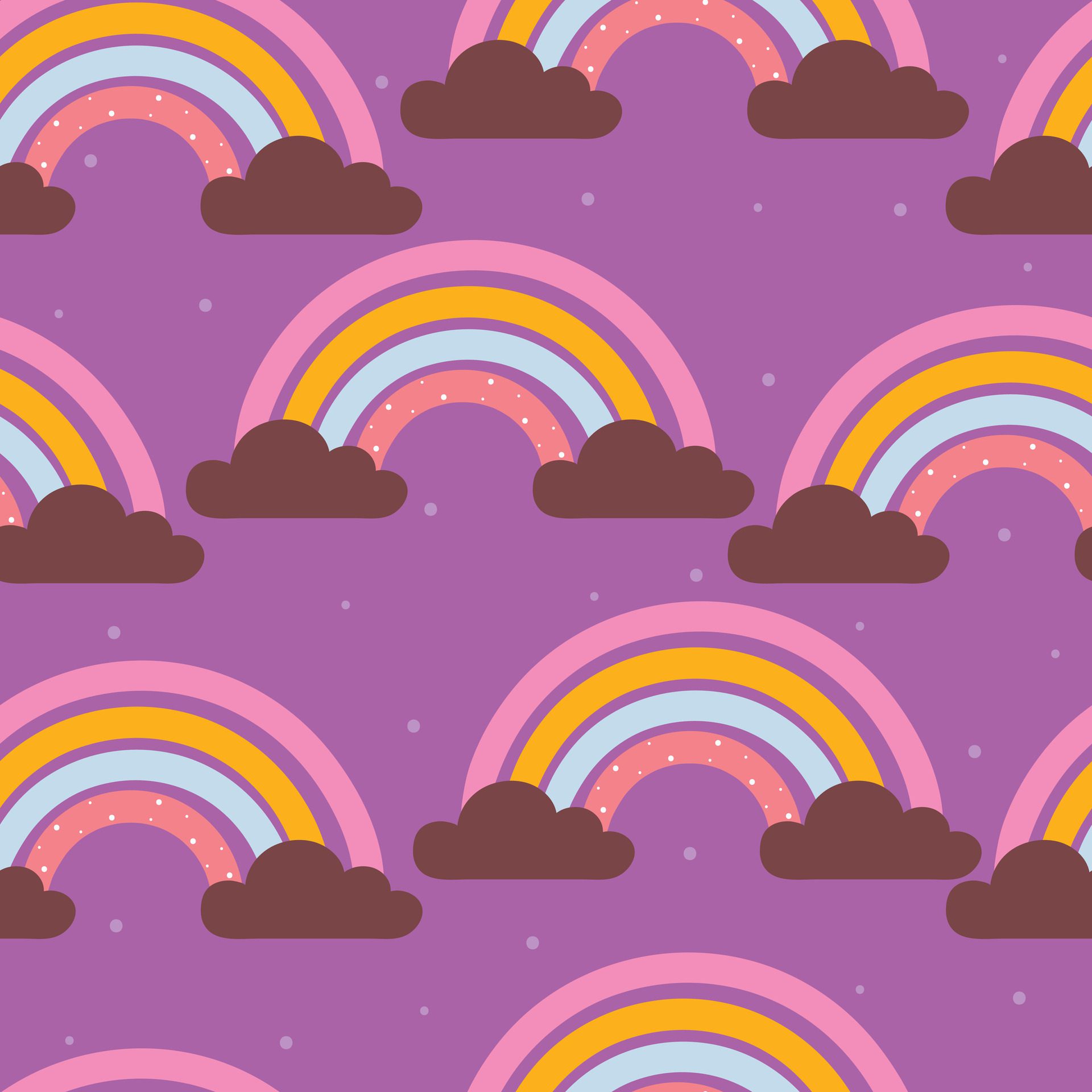 seamless pattern cute cartoon rainbow in purple background Free Vector