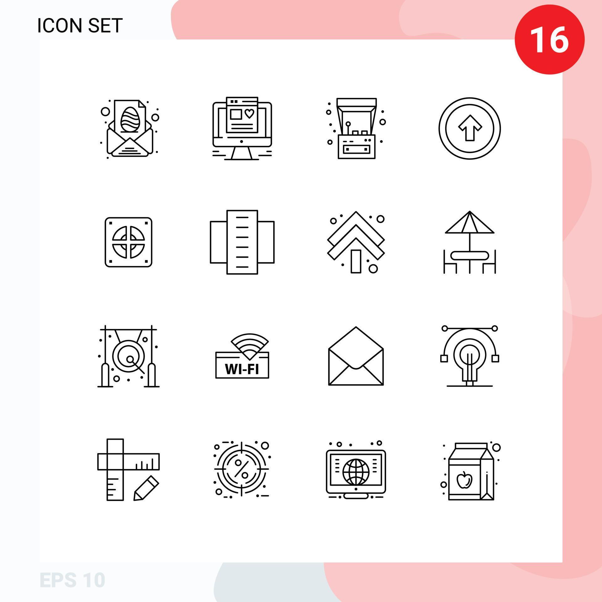 Set of 16 Vector Outlines on Grid for extractor user interface arcade machine user arrow Editable Vector Design Elements Stock Free