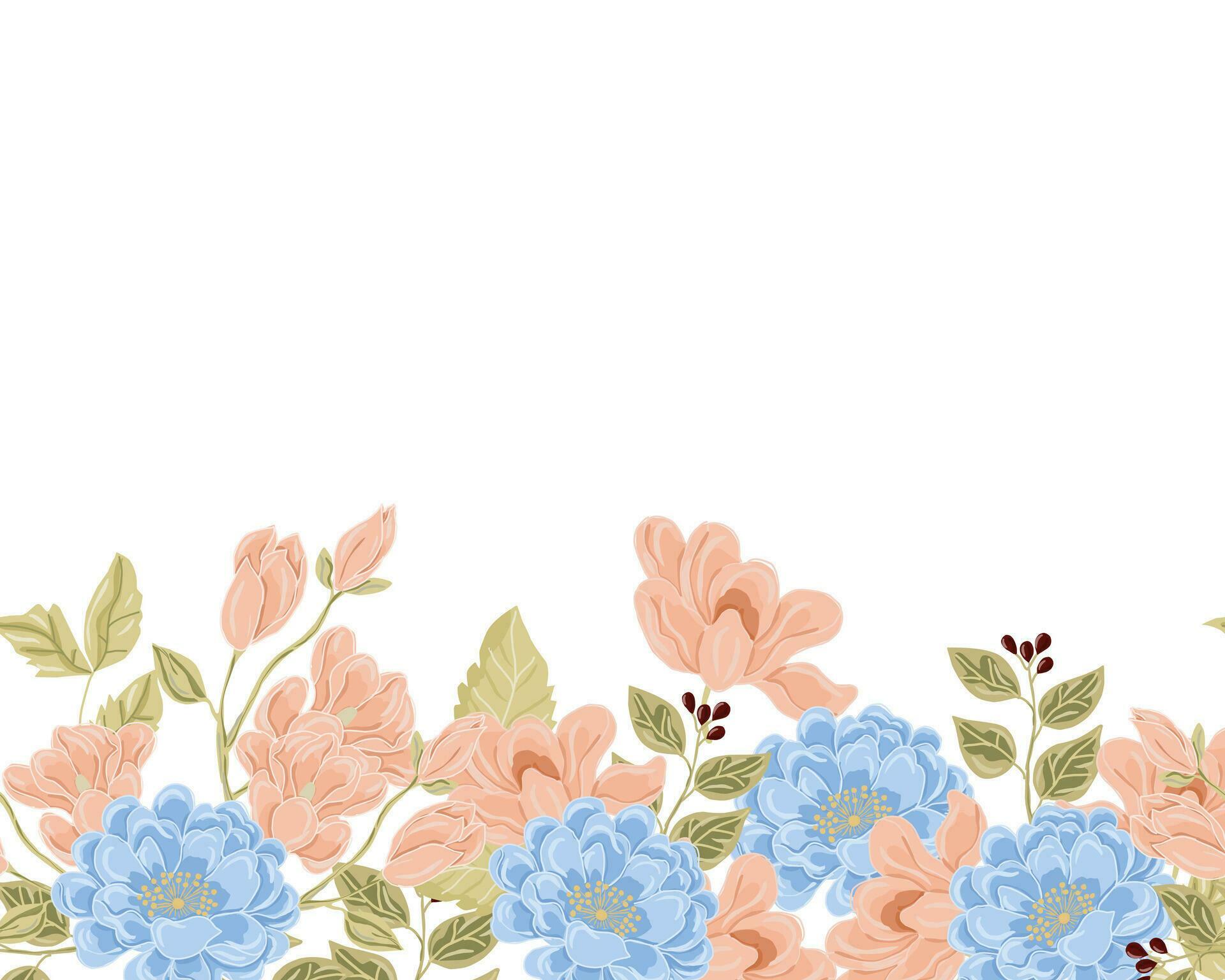 Hand Drawn Magnolia and Rose Flower Background Stock Free