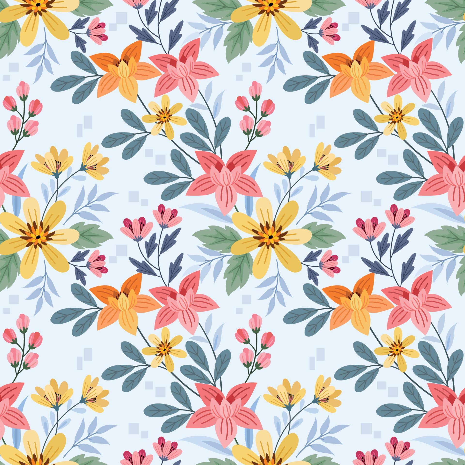 Colorful hand draw flowers seamless pattern. Stock Free