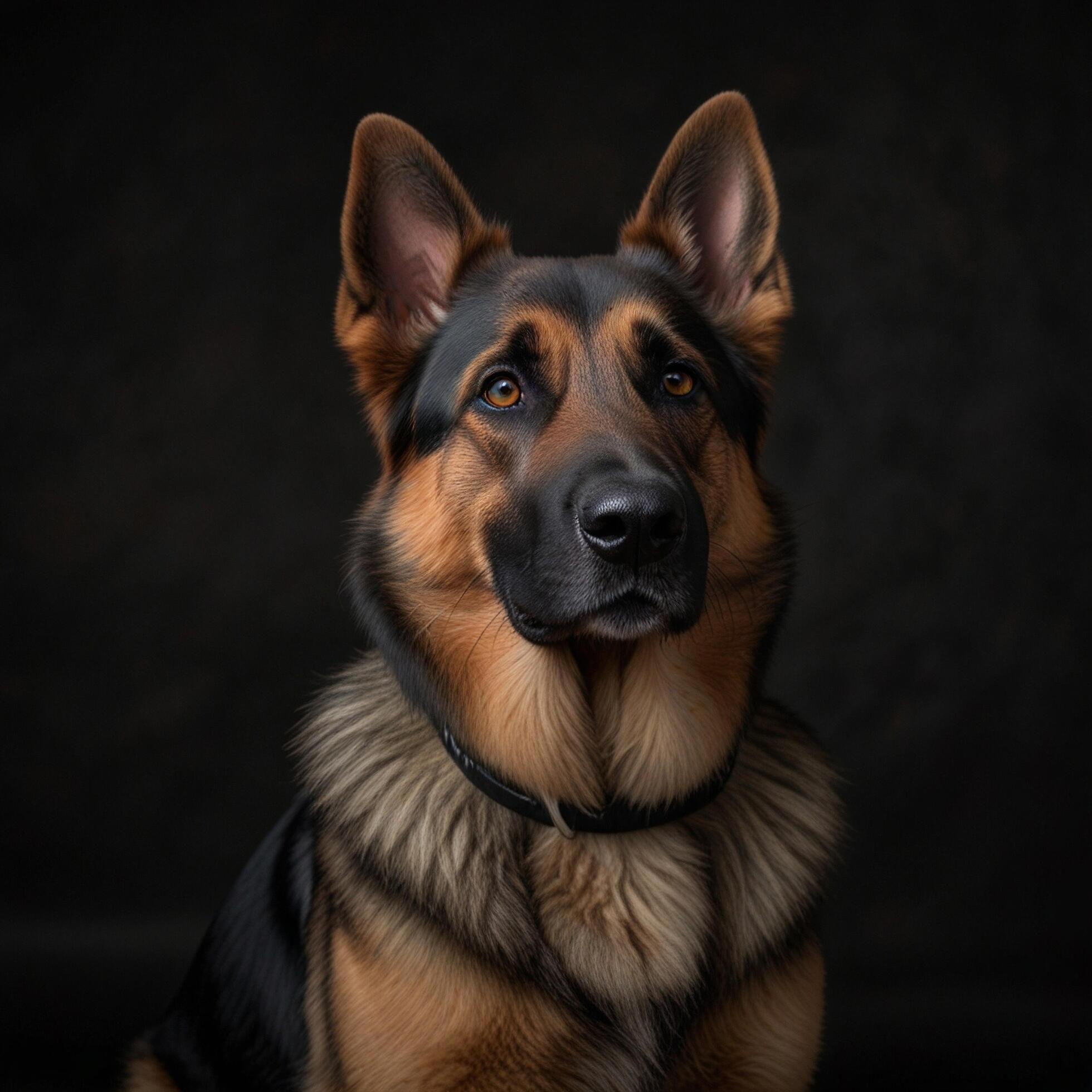 Wild German shepherd guard Dog black background Stock Free