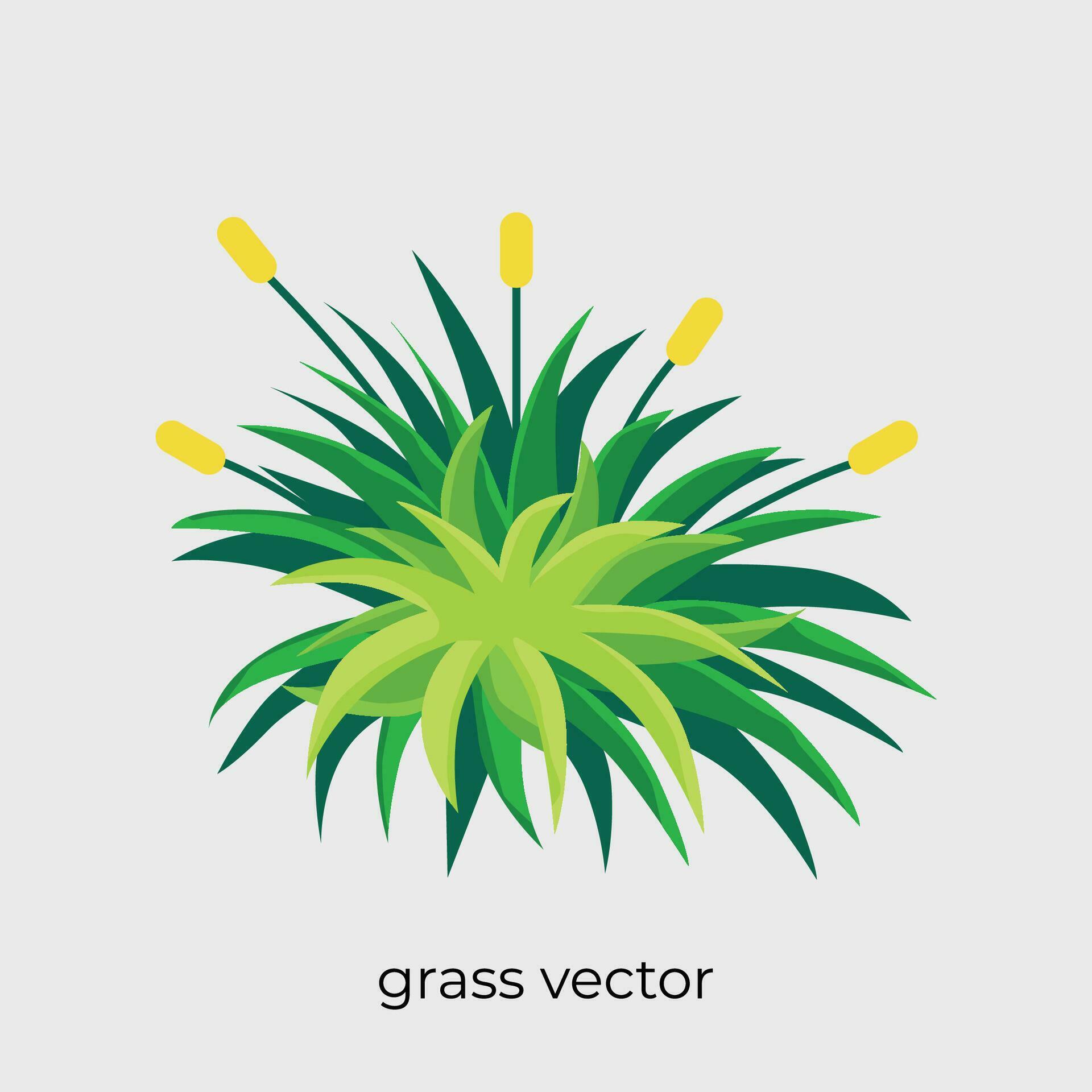 illustration of grass in flat style single vector with flowers Stock Free