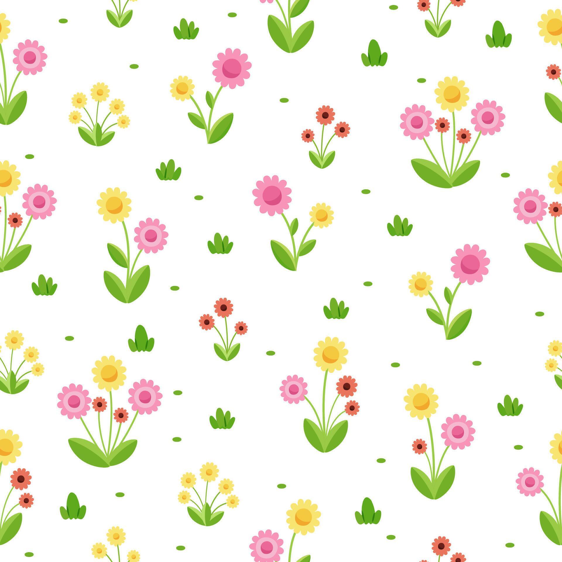 Seamless pattern of bright decorative flowers on a white background. illustration. Stock Free