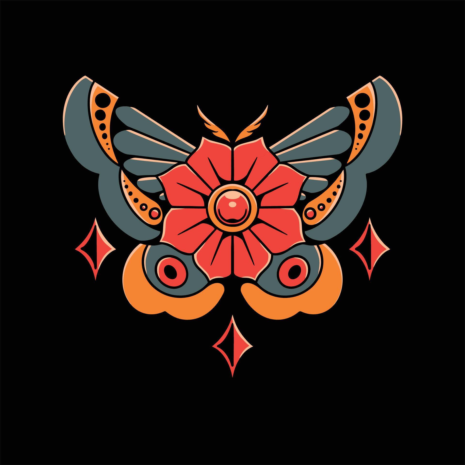 flower and butterfly tattoo vector design Stock Free