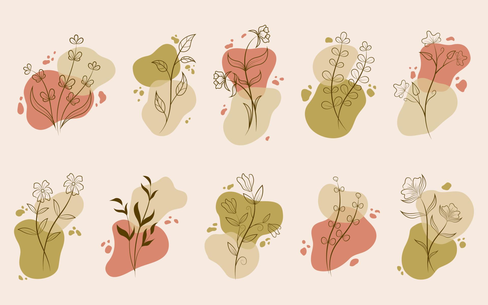 Set of Abstract Floral Line Art Stock Free