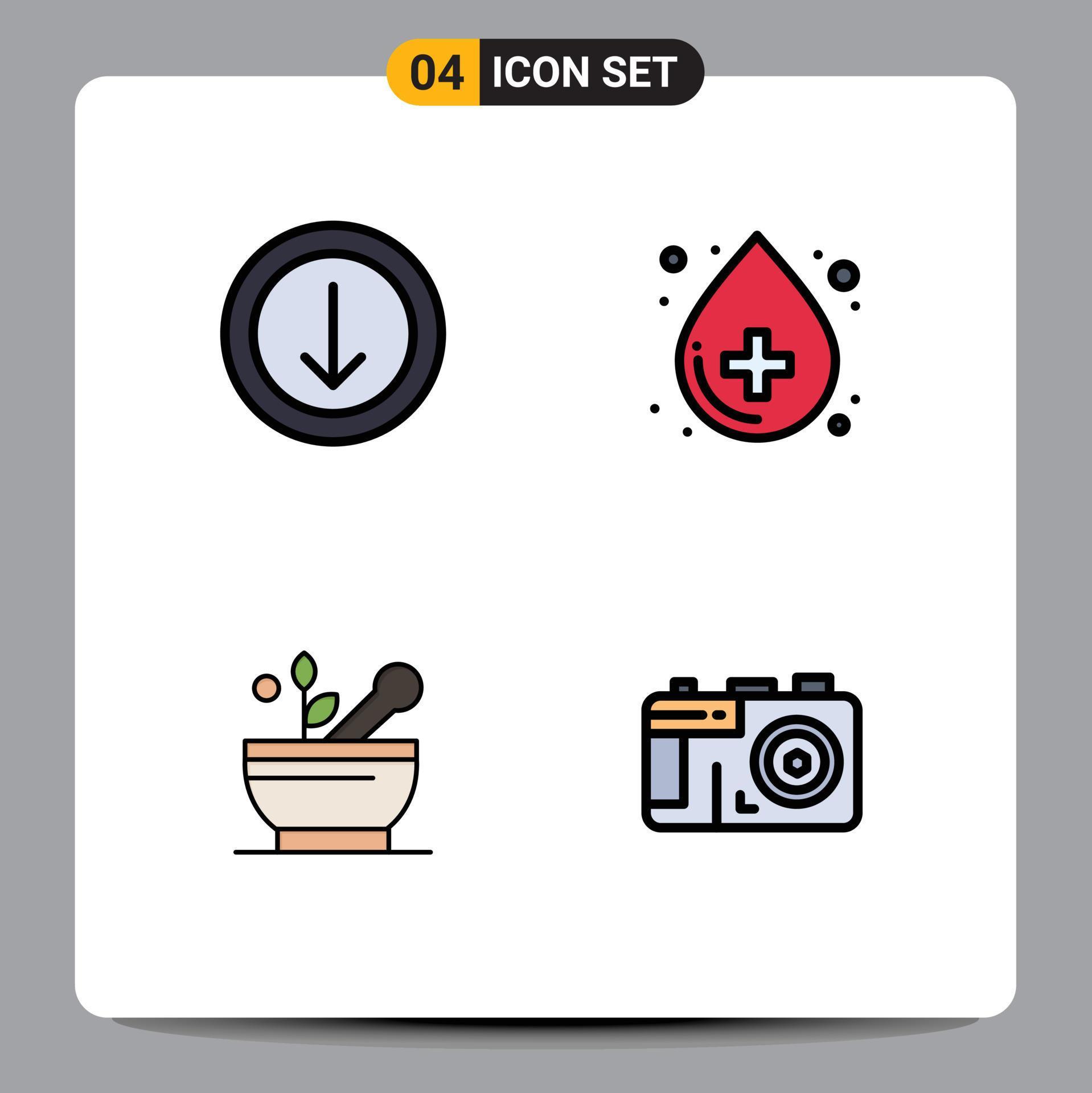 Universal Icon Symbols Group of 4 Modern Filledline Flat Colors of arrow soup blood medical camera Editable Vector Design Elements Stock Free and Free SVG