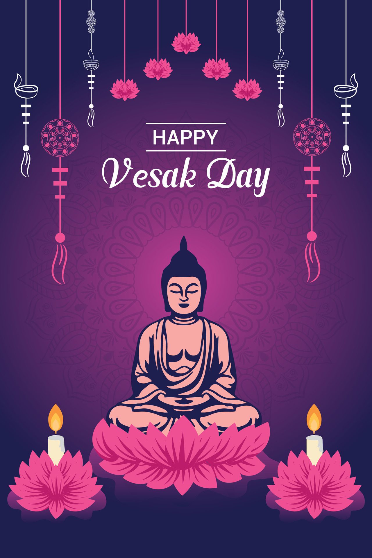 Flat vertical poster template for vesak day illustration festival celebration social media post and vesak day Banner Free Vector