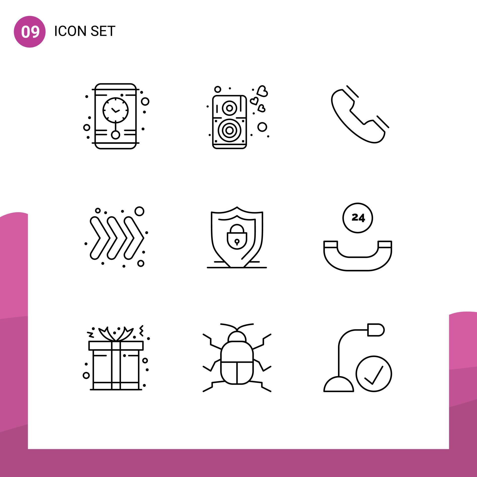 9 Thematic Vector Outlines and Editable Symbols of lock internet contact keyboard arrow Editable Vector Design Elements Stock Free