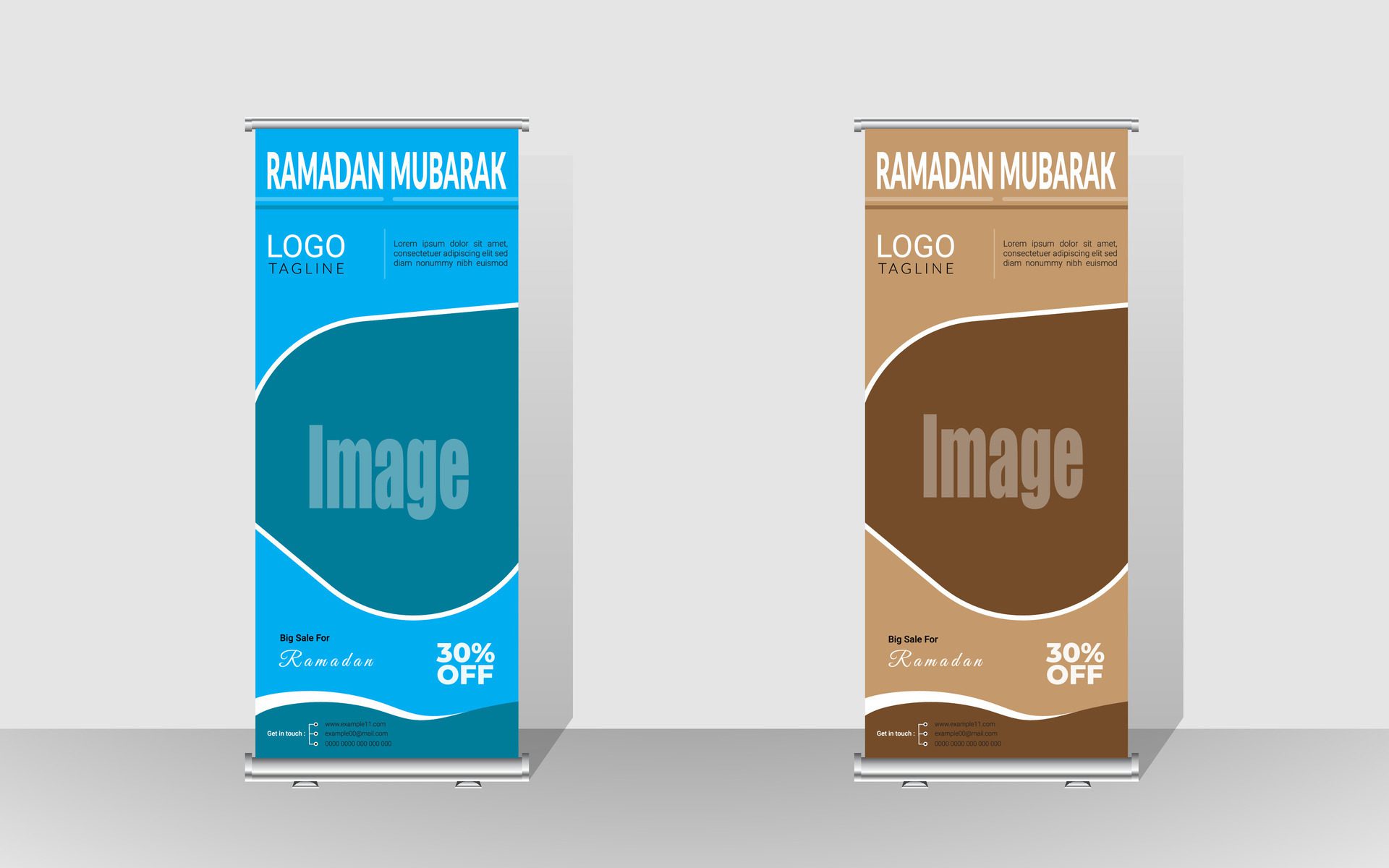 Roll up banner with a happy Ramadan design. unique meal banner for Ramadan. Rollup template for food menus. Free Vector