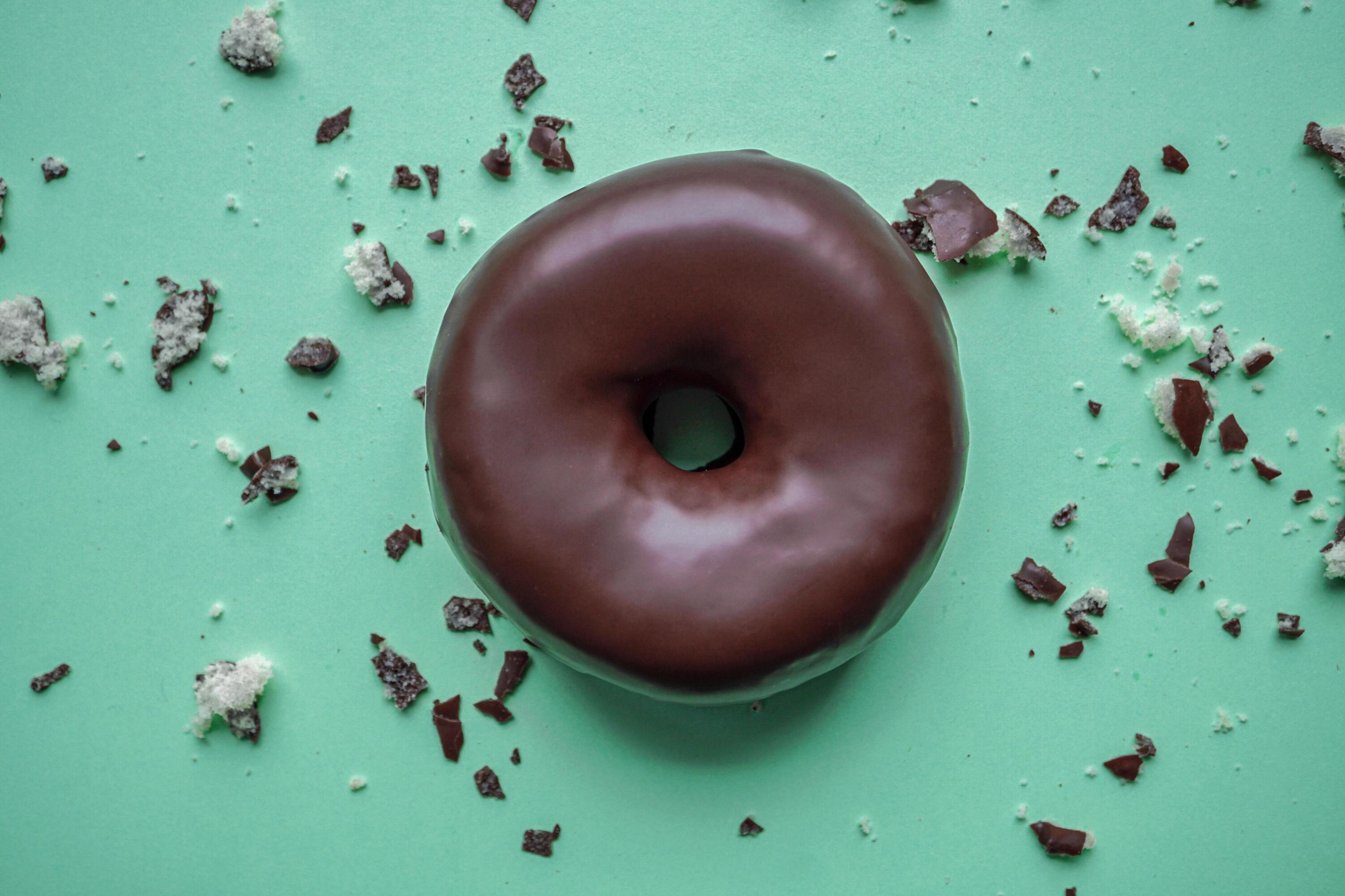 tasty chocolate donut for brunch, unhealthy food Stock Free