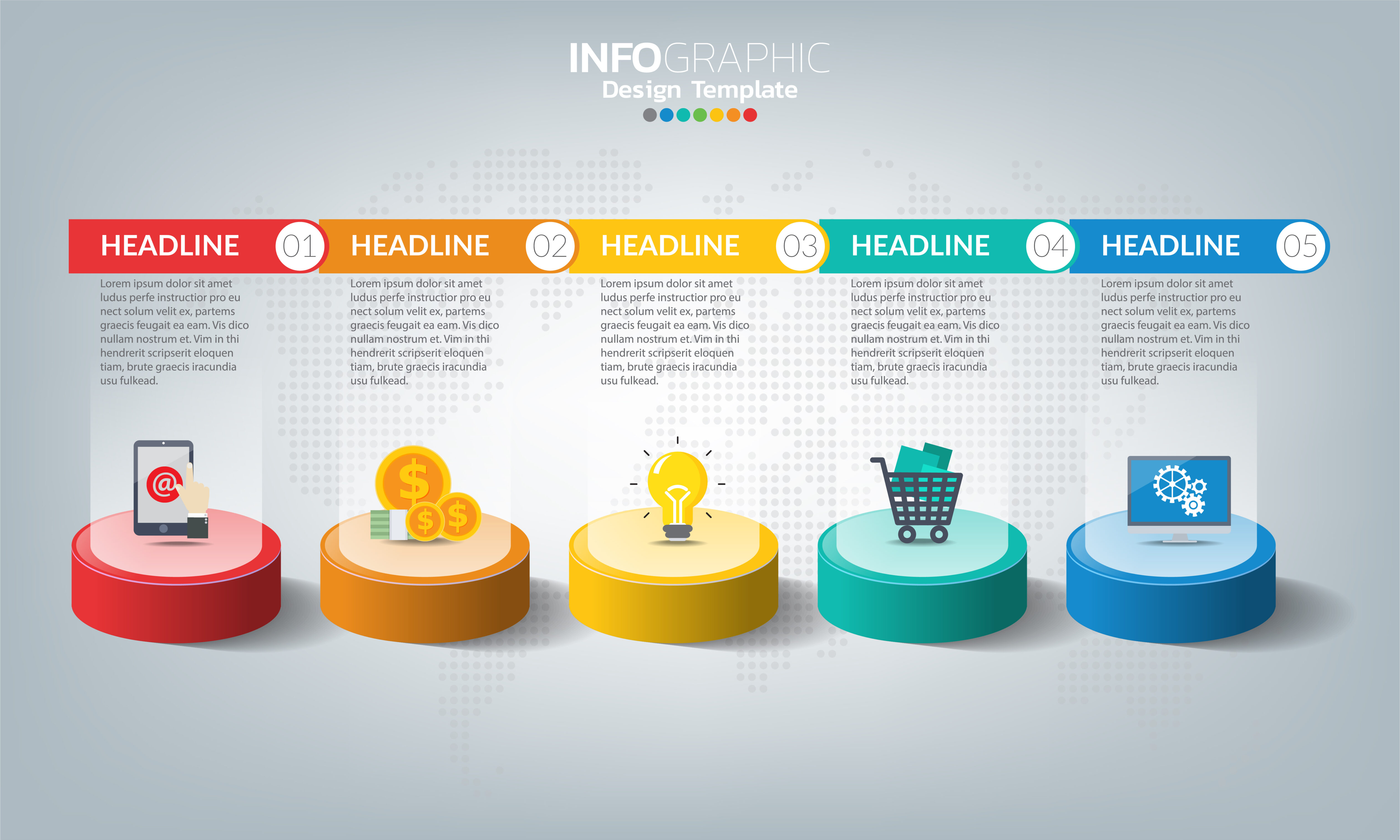 Timeline infographic template with 5 elements Free Vector