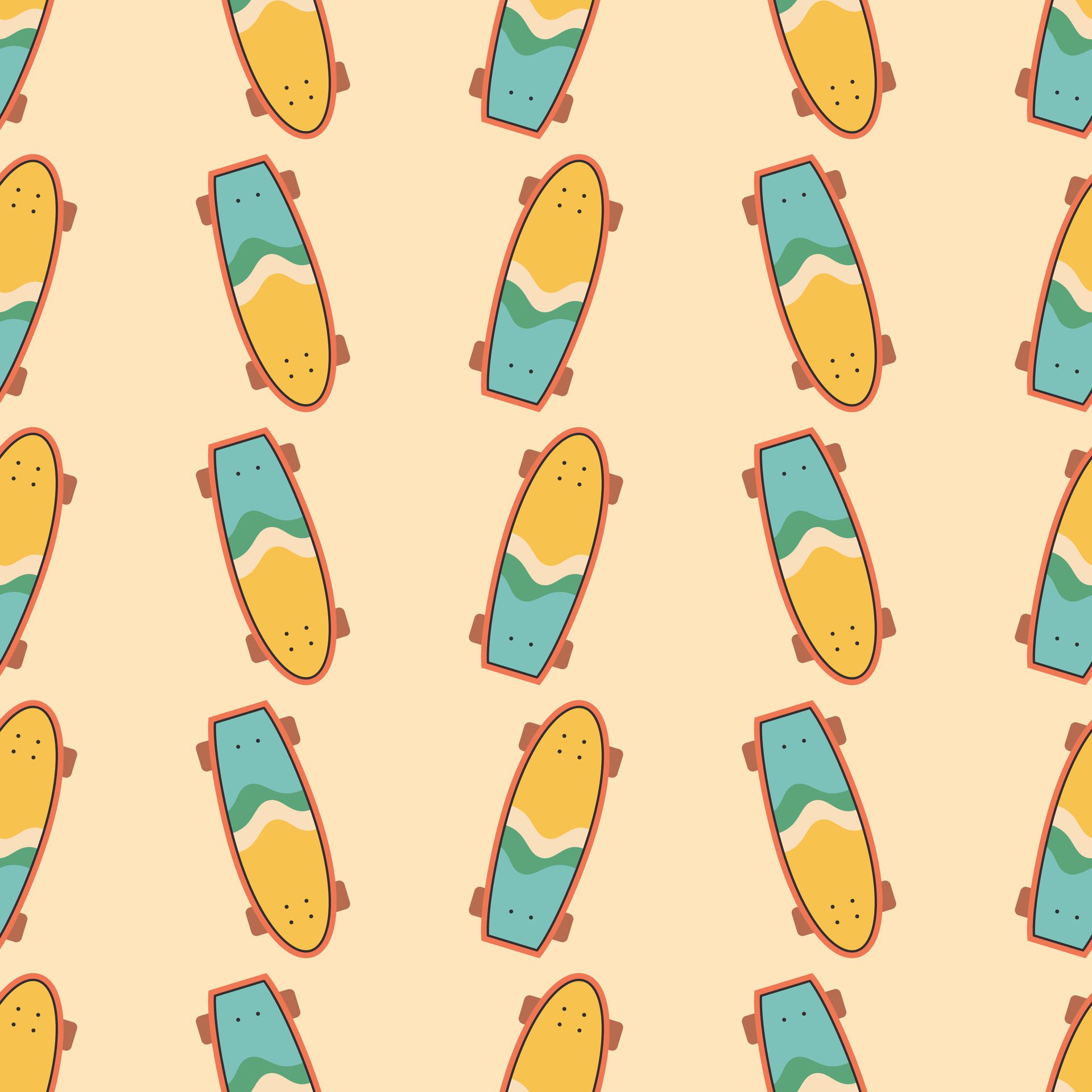 skateboard summer seamless pattern hand drawn Free Vector