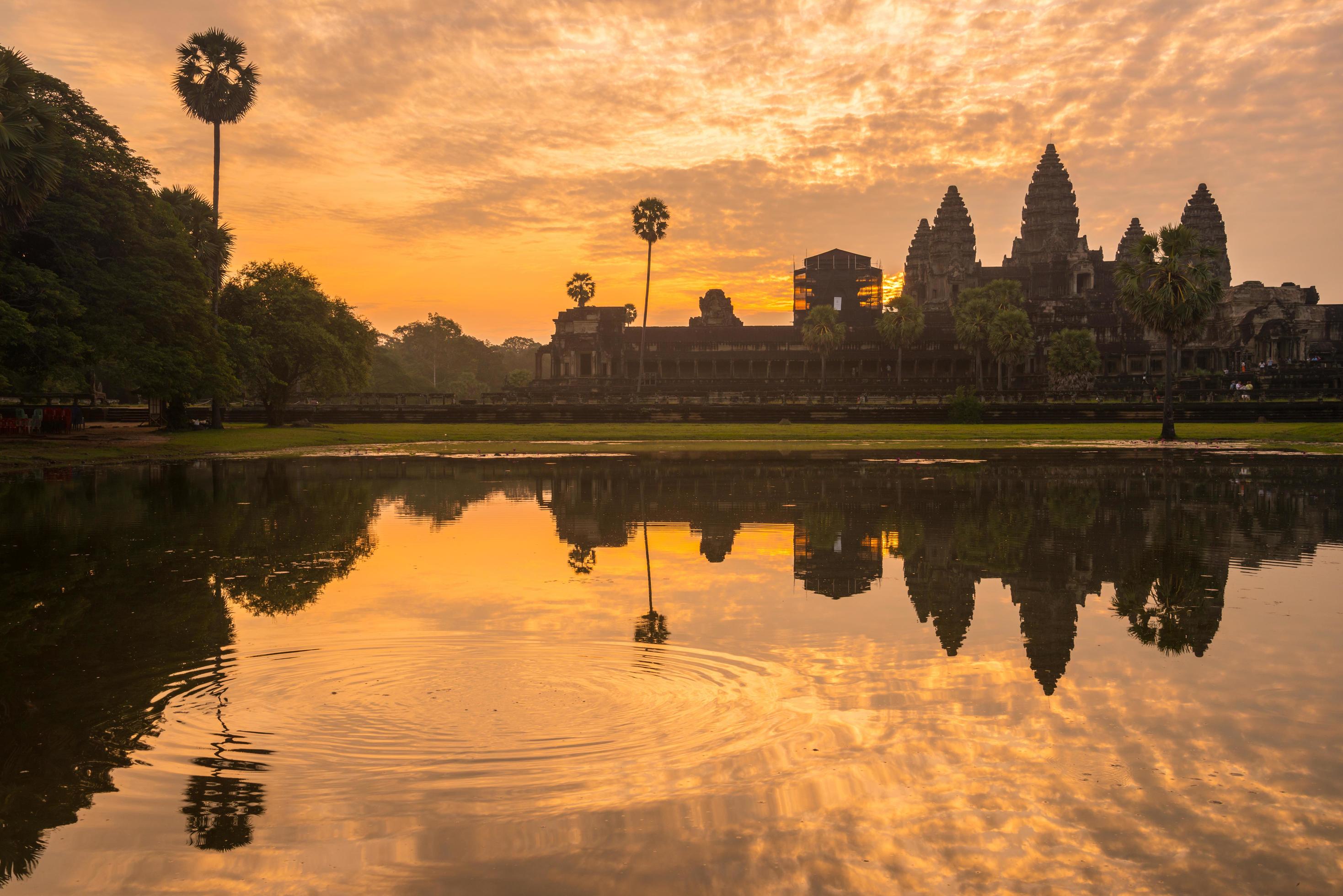 The silhouette of Angkor Wat before sunrise in Siem Reap province of Cambodia. Stock Free