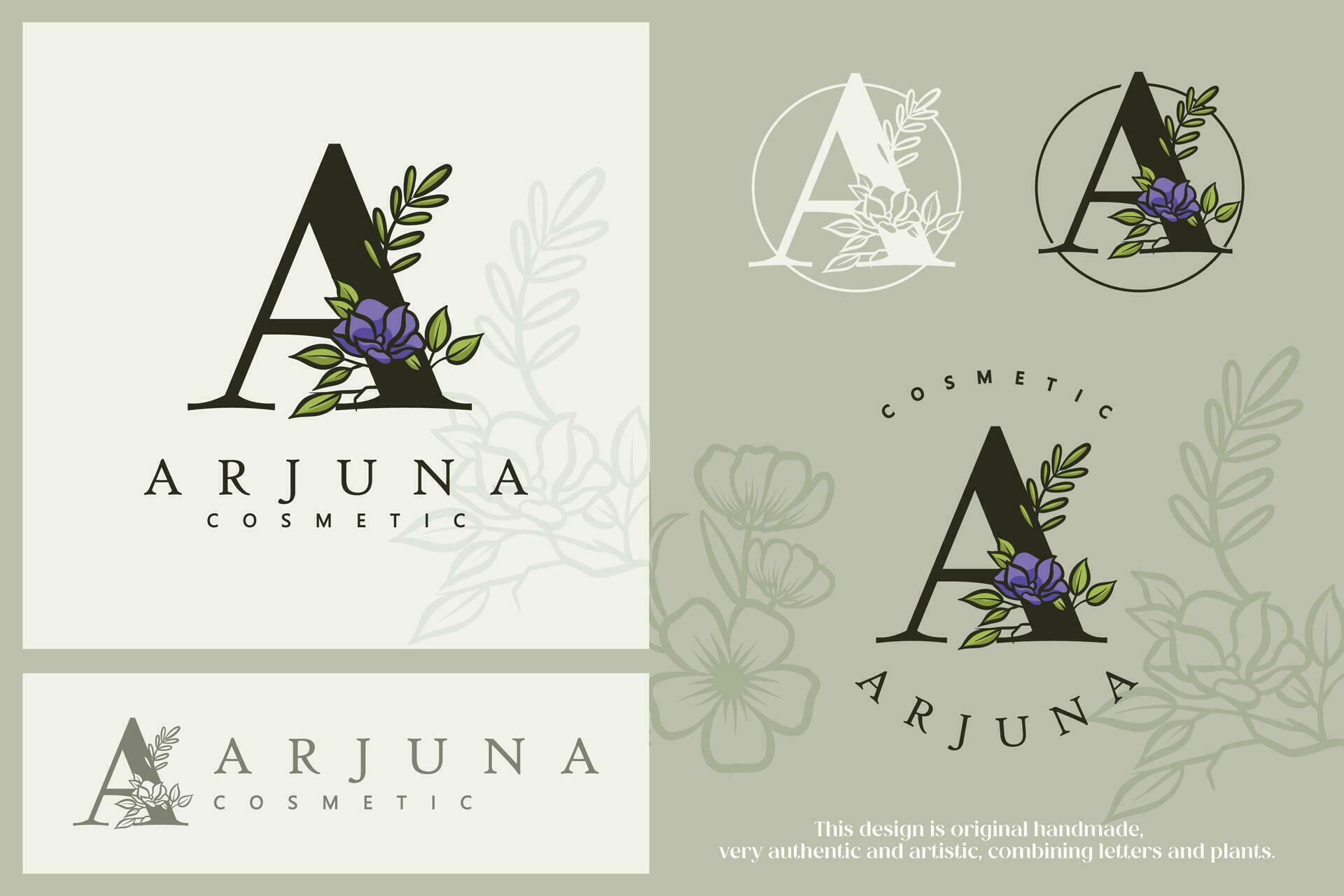 Floral Botanical Letter A. Monogram Font Logo combined with plants. Circle Flower Logo, pictorial, in pastel colors Stock Free