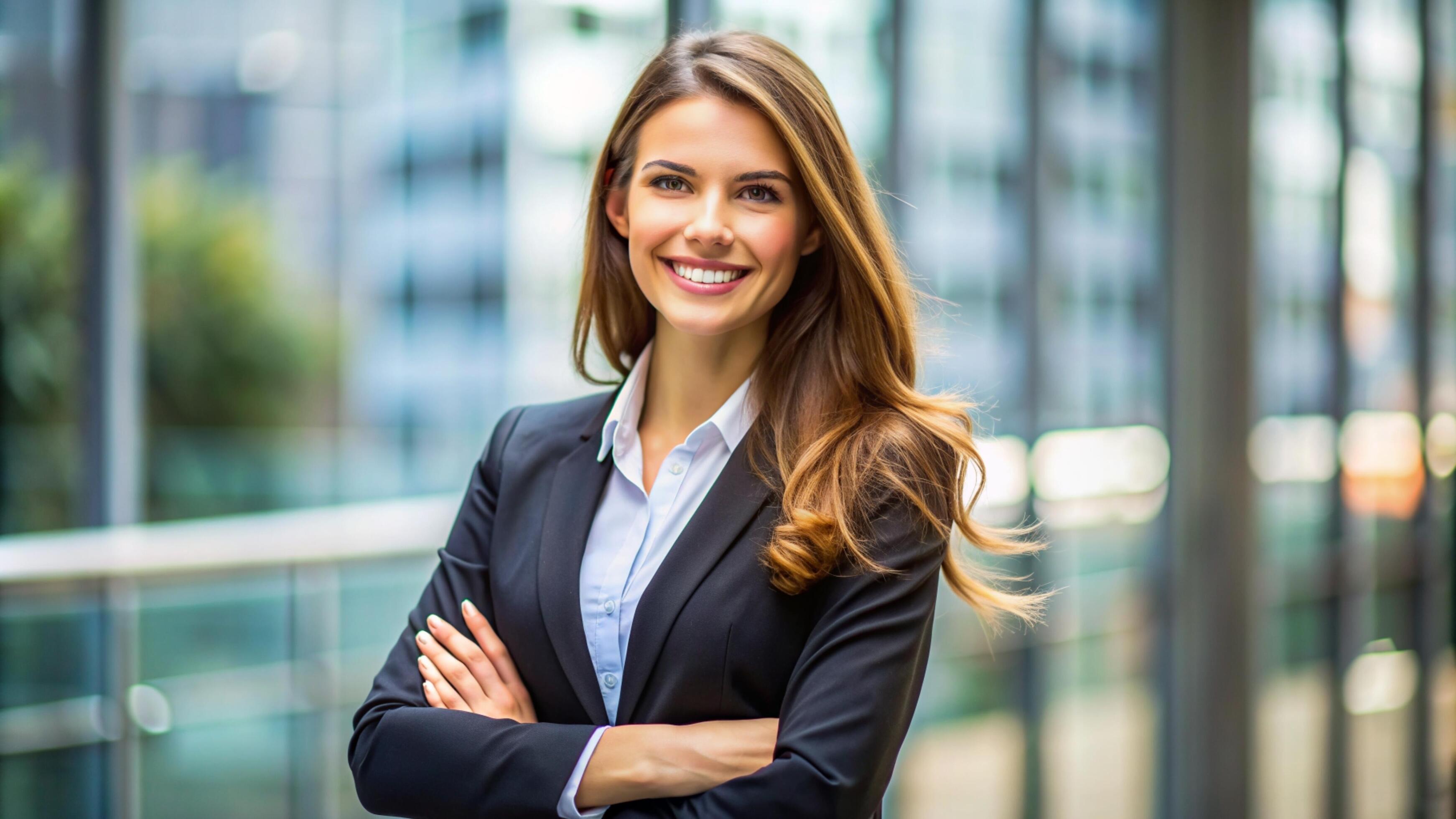 A Young happy pretty smiling professional business woman Stock Free