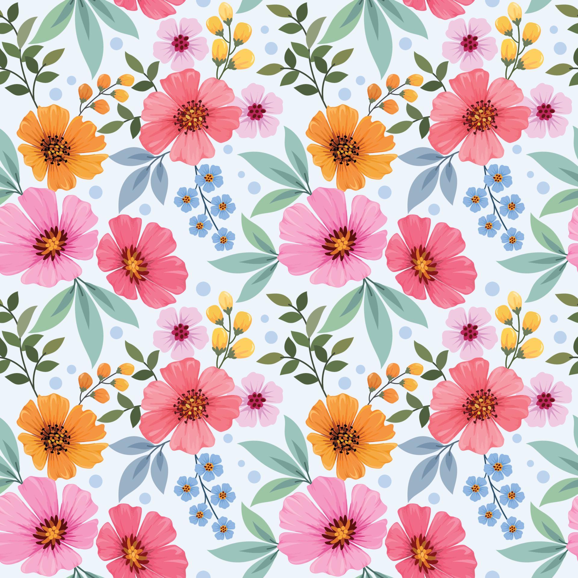 Colorful hand draw flowers seamless pattern. Stock Free