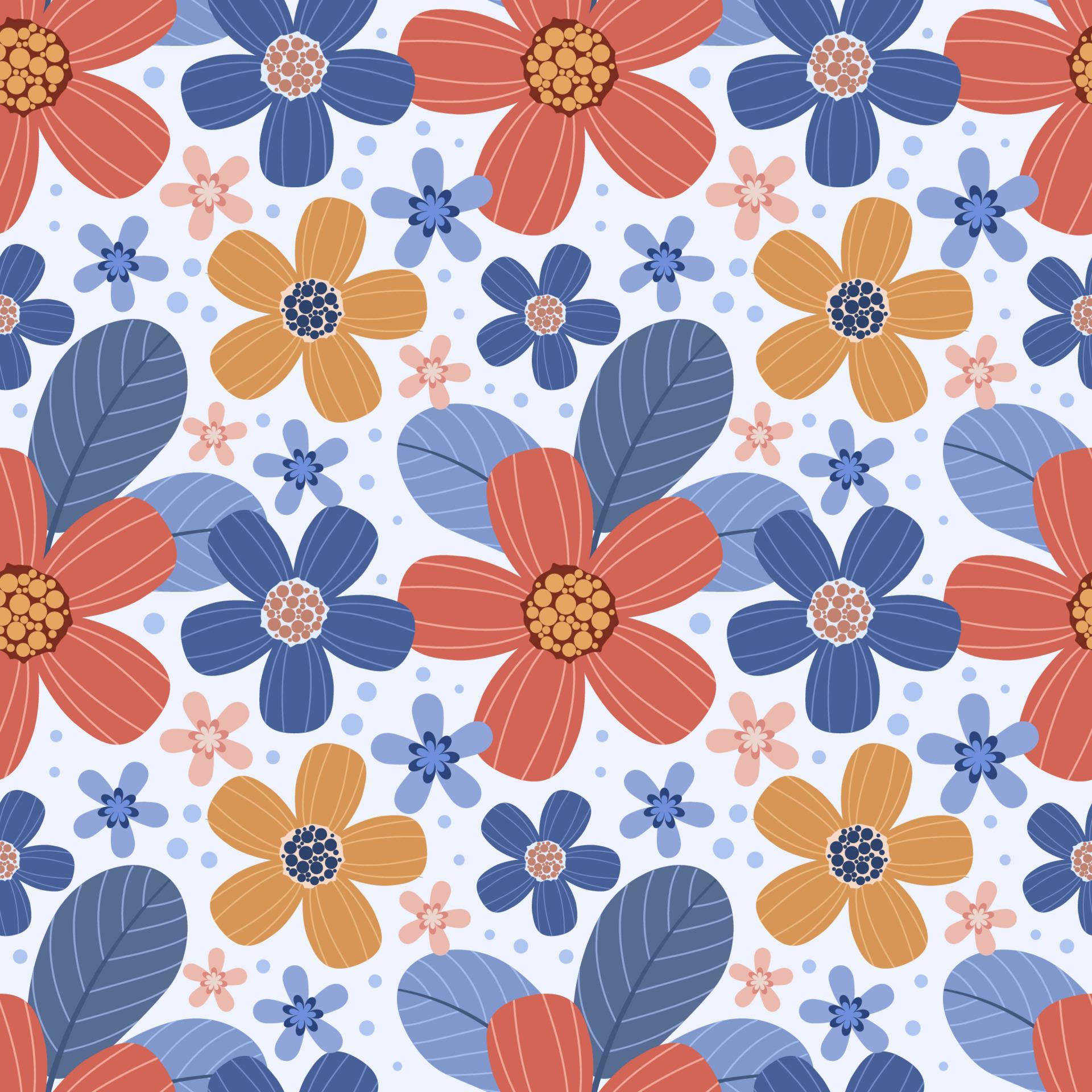 Colourful Flowers and Leaves Hand Draw Seamless Pattern for Fabric Textile Wallpaper. Stock Free