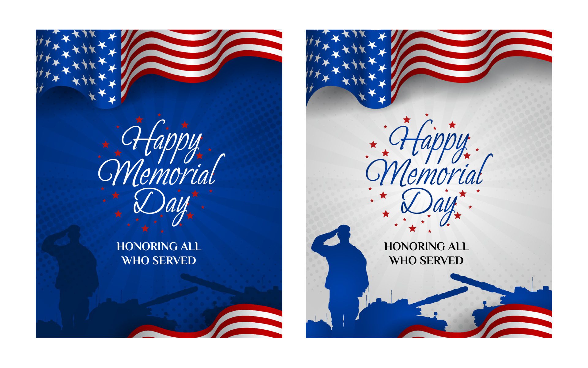 Happy Memorial Day Greeting Card with Waving USA flag vector background illustration for banner, poster, social media feed Free Vector