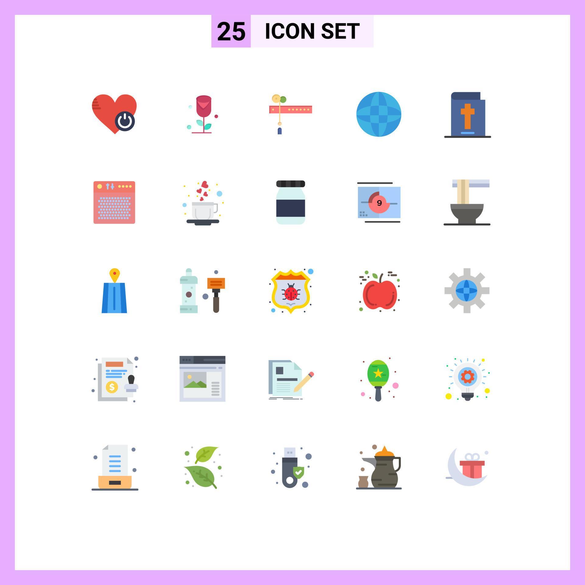 Set of 25 Vector Flat Colors on Grid for holiday bible decoration world arrow Editable Vector Design Elements Stock Free