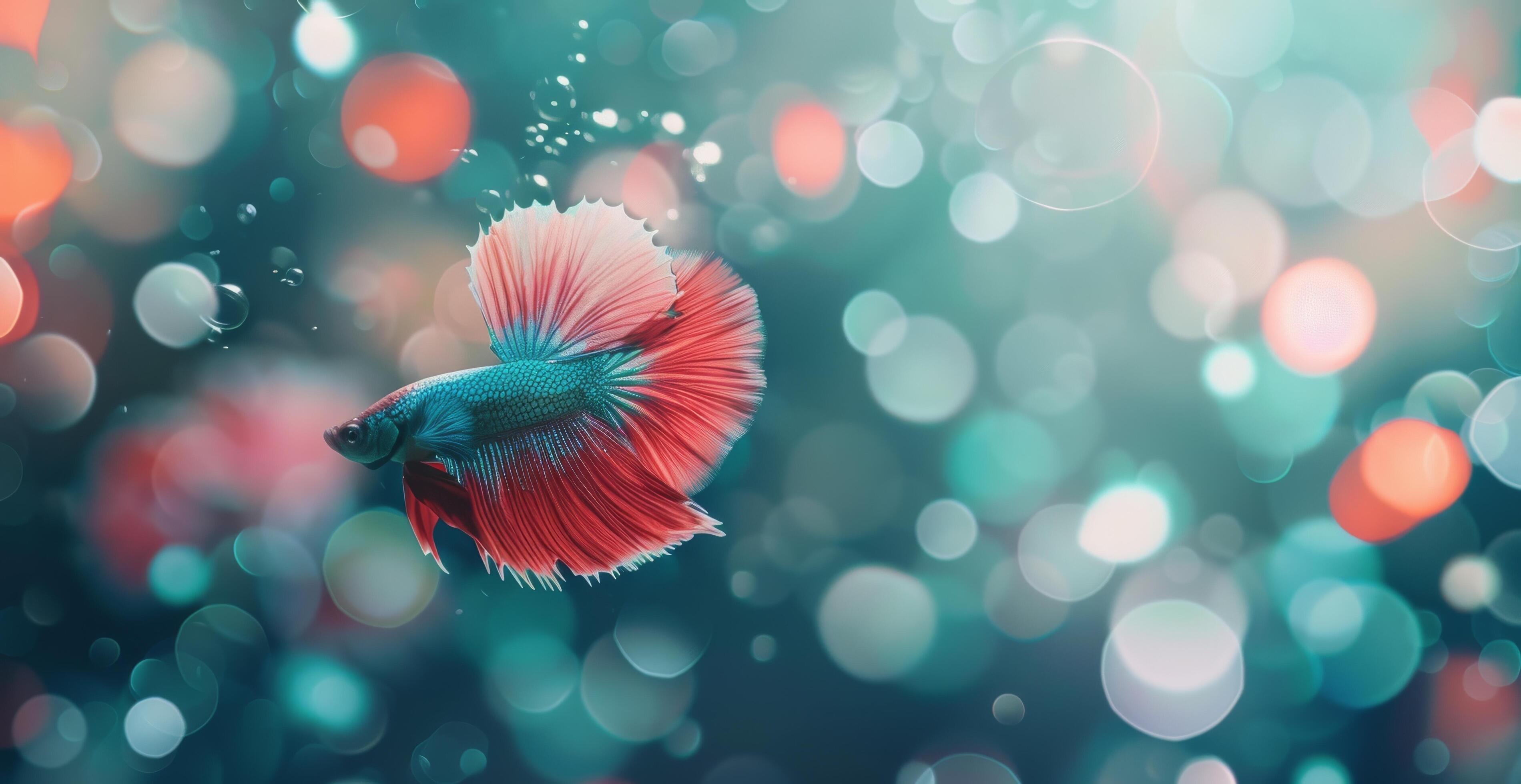 Red Betta Fish Swimming in Bokeh Background Stock Free