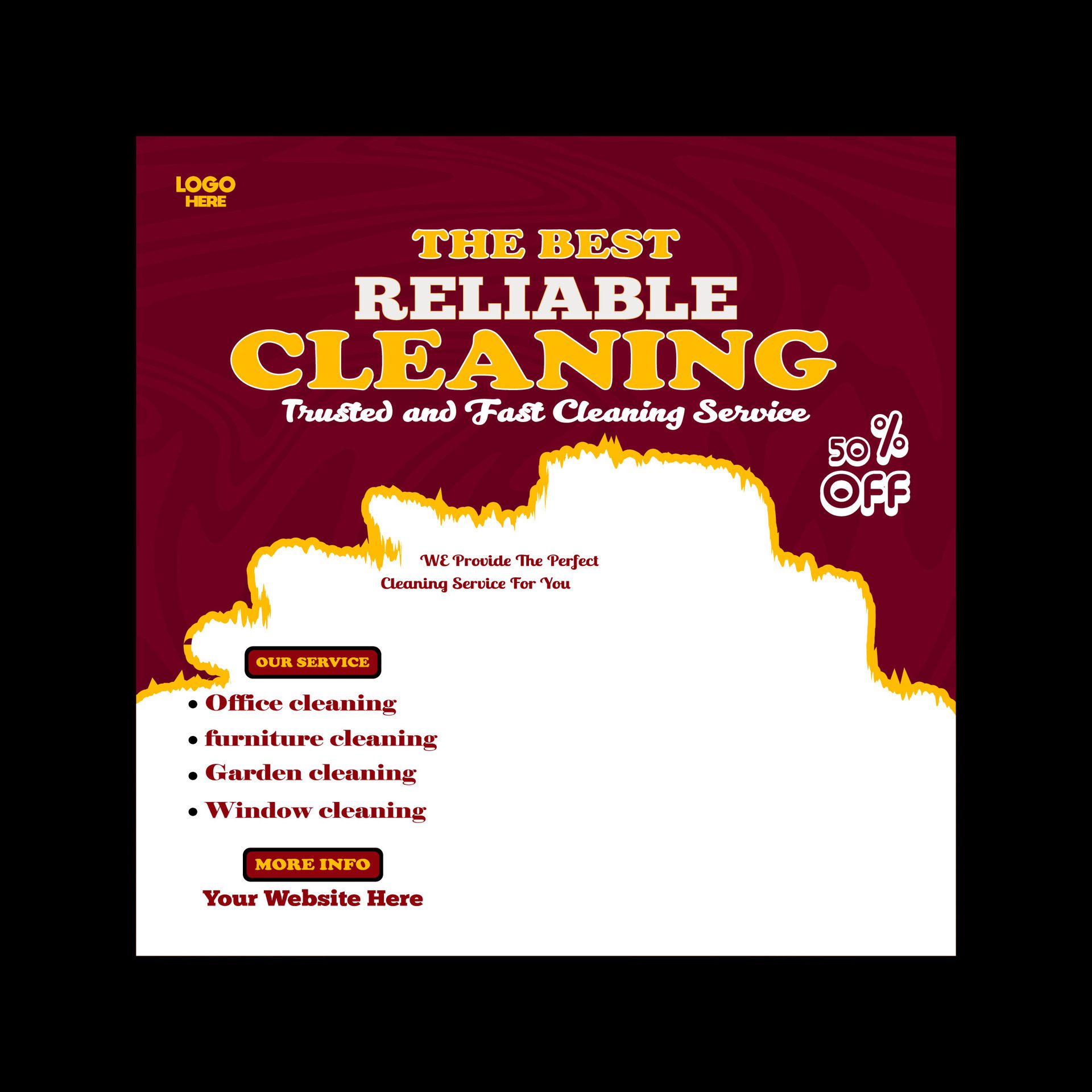 Reliable Cleaning service banner design and square social media post template Free Vector