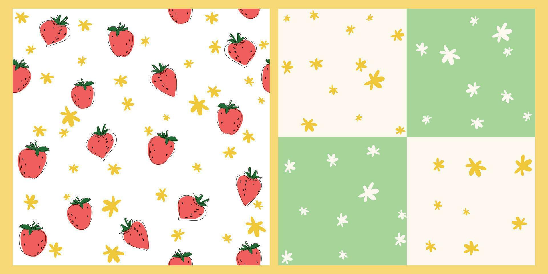 Seamless patterns with strawberry and flowers. Vector abstract design for paper, cover, fabric Stock Free