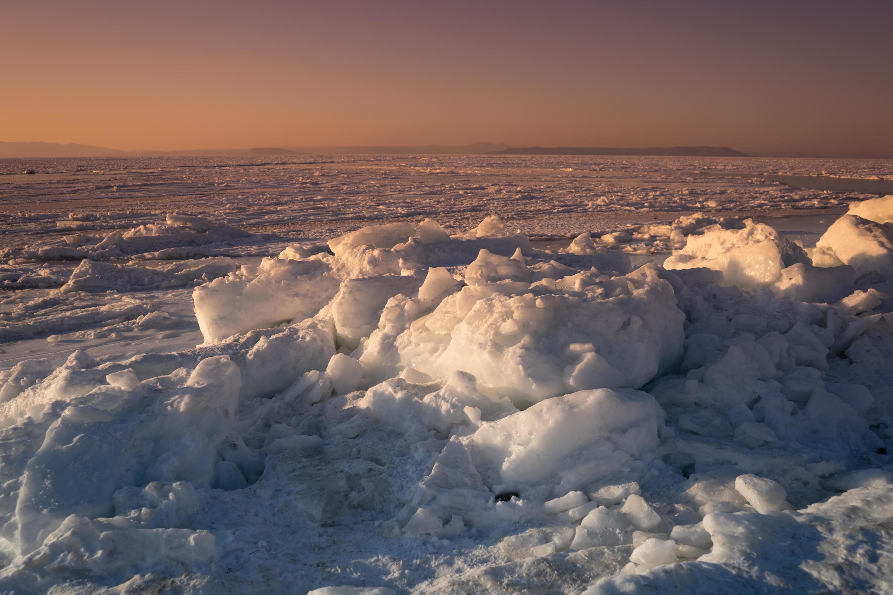 The natural landscape with the icy surface of the sea Stock Free