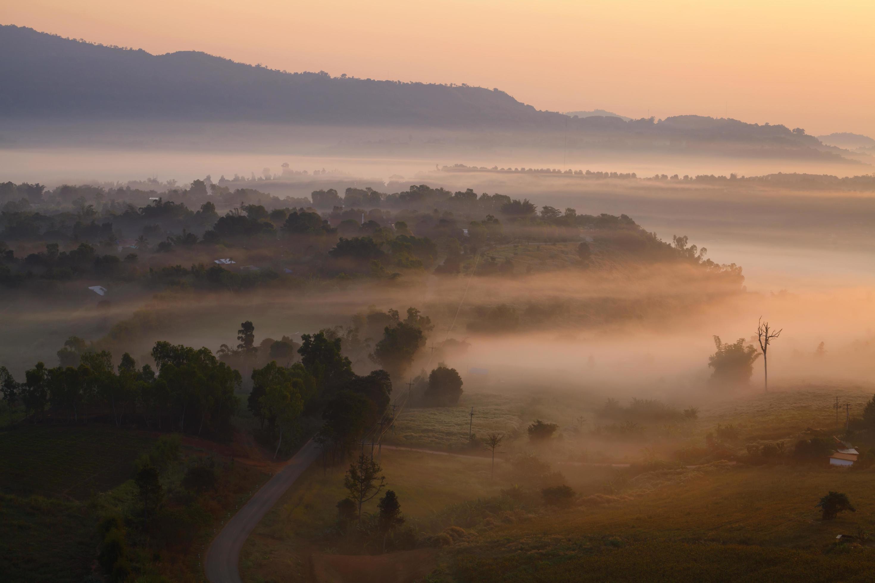 Misty morning sunrise in Khao Takhian Ngo View Point at Khao-kho Phetchabun,Thailand Stock Free