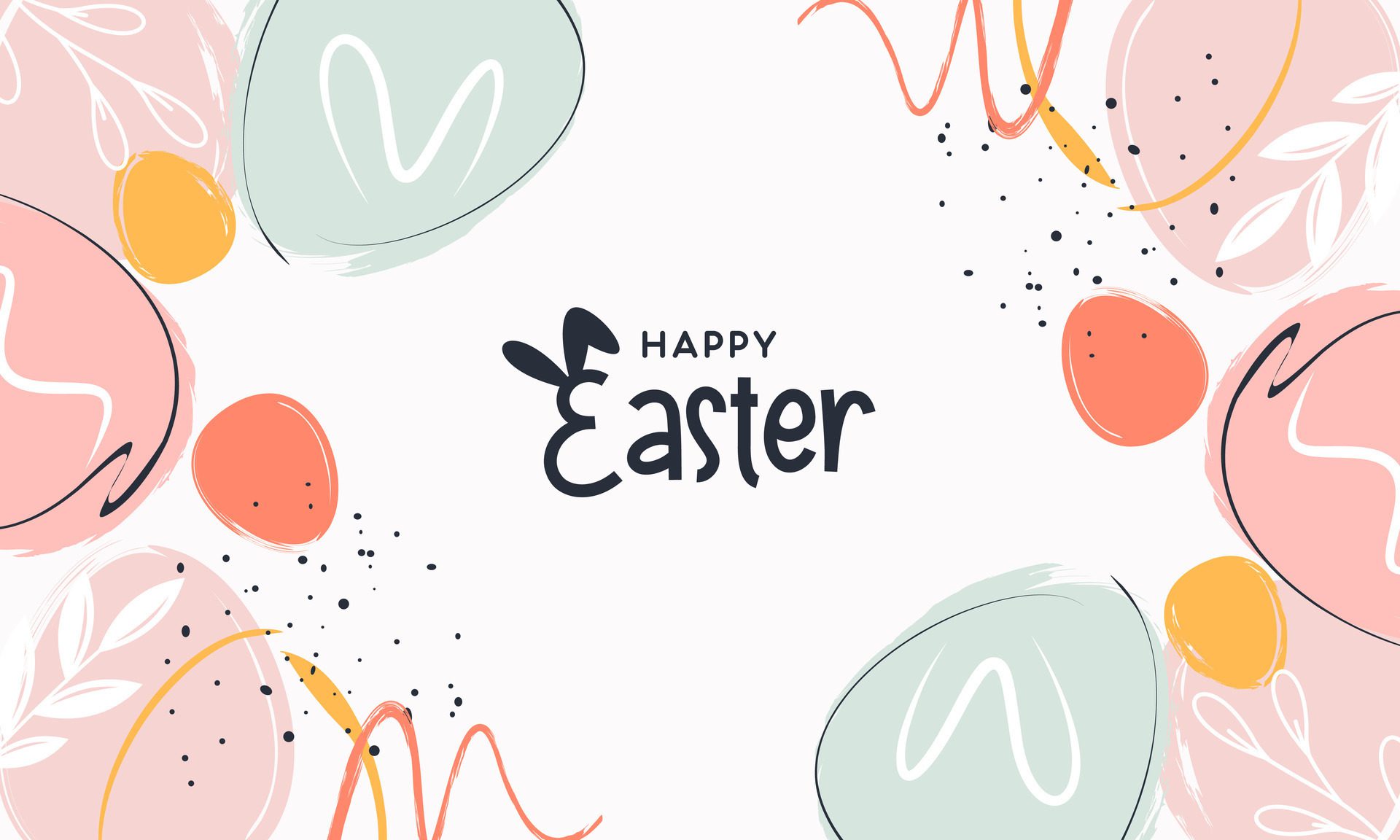 Happy Easter Banner. Trendy Easter Design with Typography and Easter Elements in Pastel Color and Abstract Modern Minimal Style Free Vector