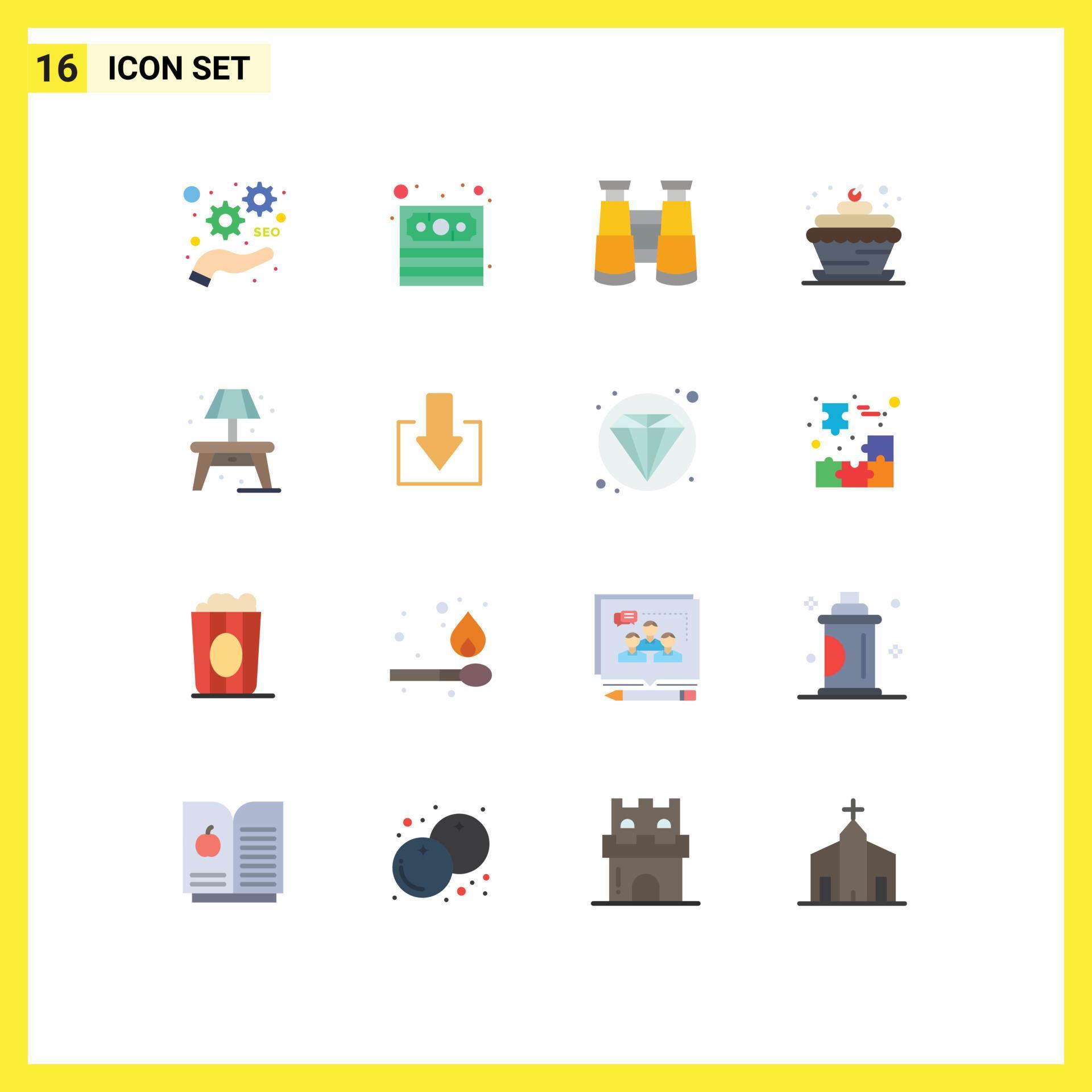 Universal Icon Symbols Group of 16 Modern Flat Colors of arrow living search home candle Editable Pack of Creative Vector Design Elements Stock Free