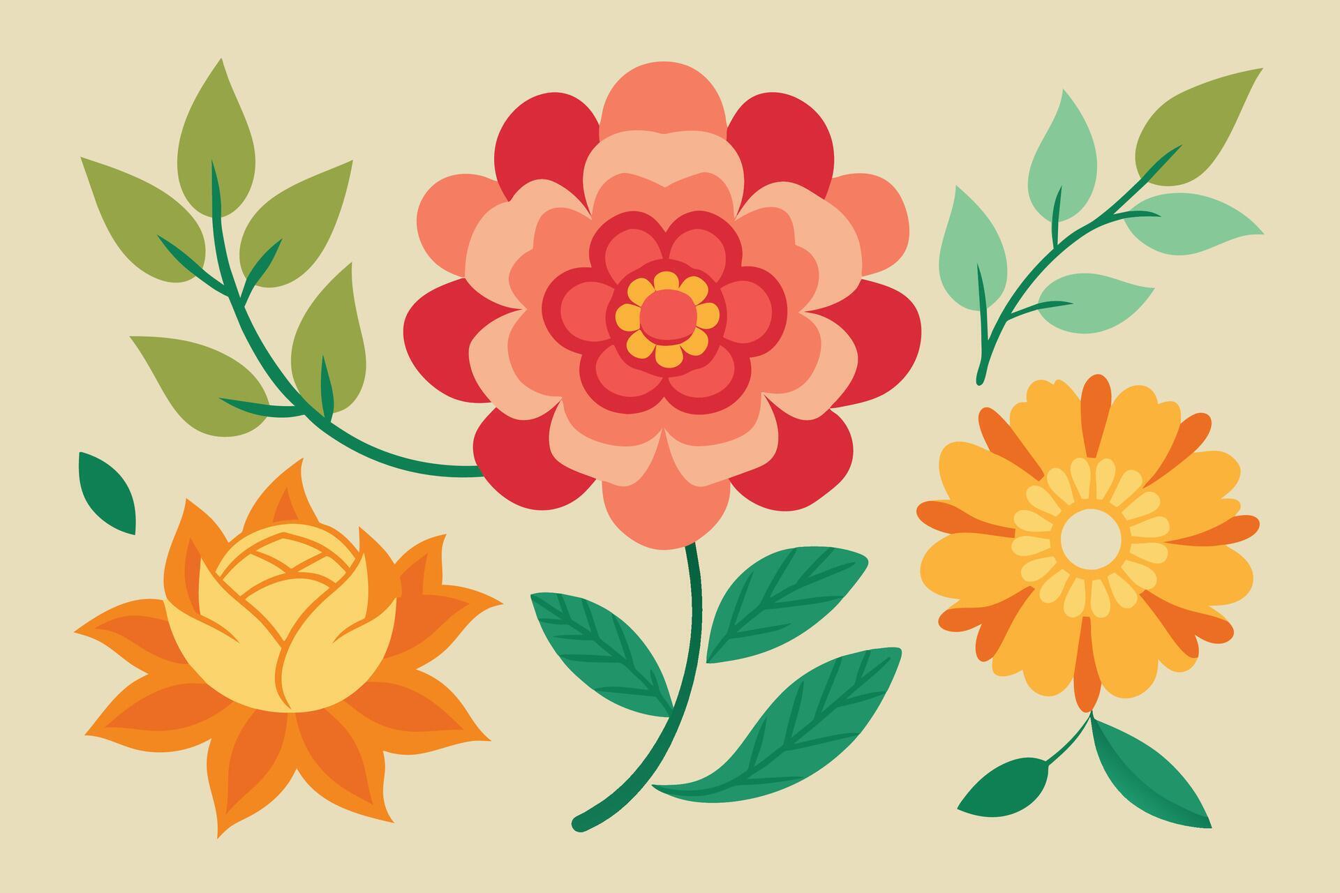 Vintage Detailed Flower Vectors Stock Free