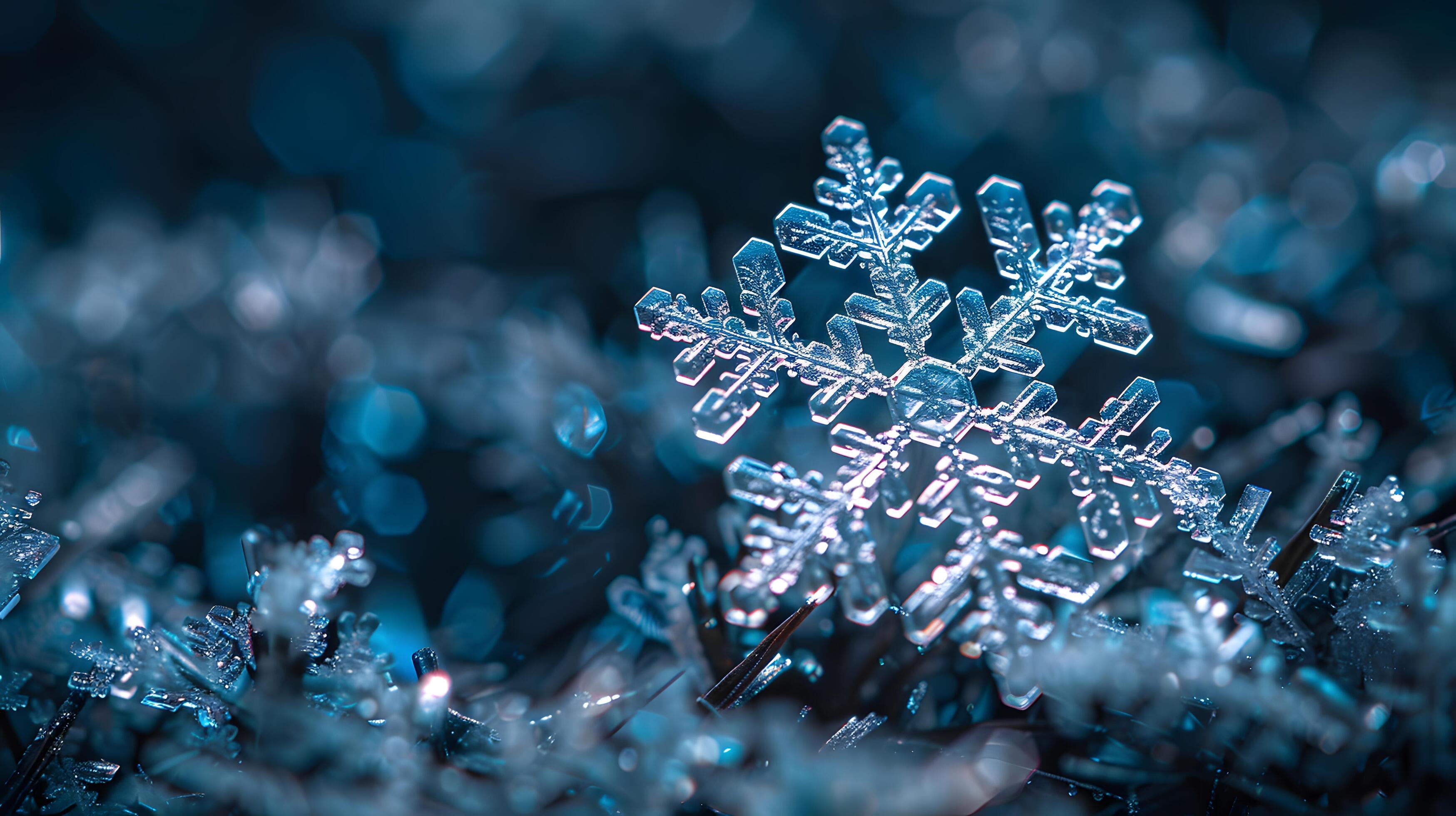 Extreme Macro Shot Of A Snowflake On Dark Background Displaying Intricate Crystal Details Stock Free