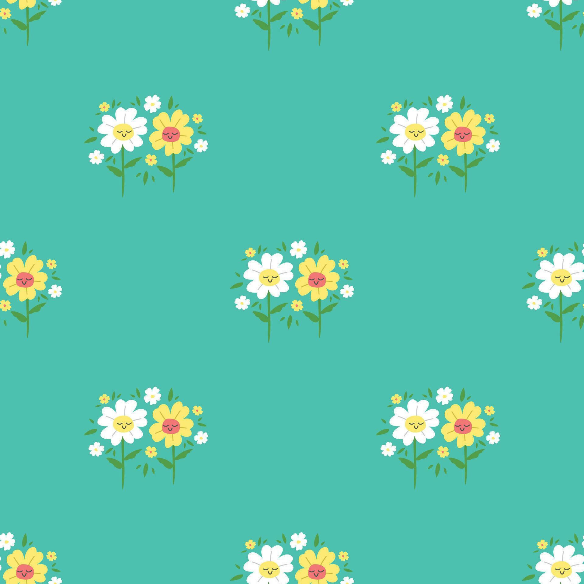 A COUPLE OF SMILING FLOWERS FLAT SEAMLESS PATTERN Stock Free