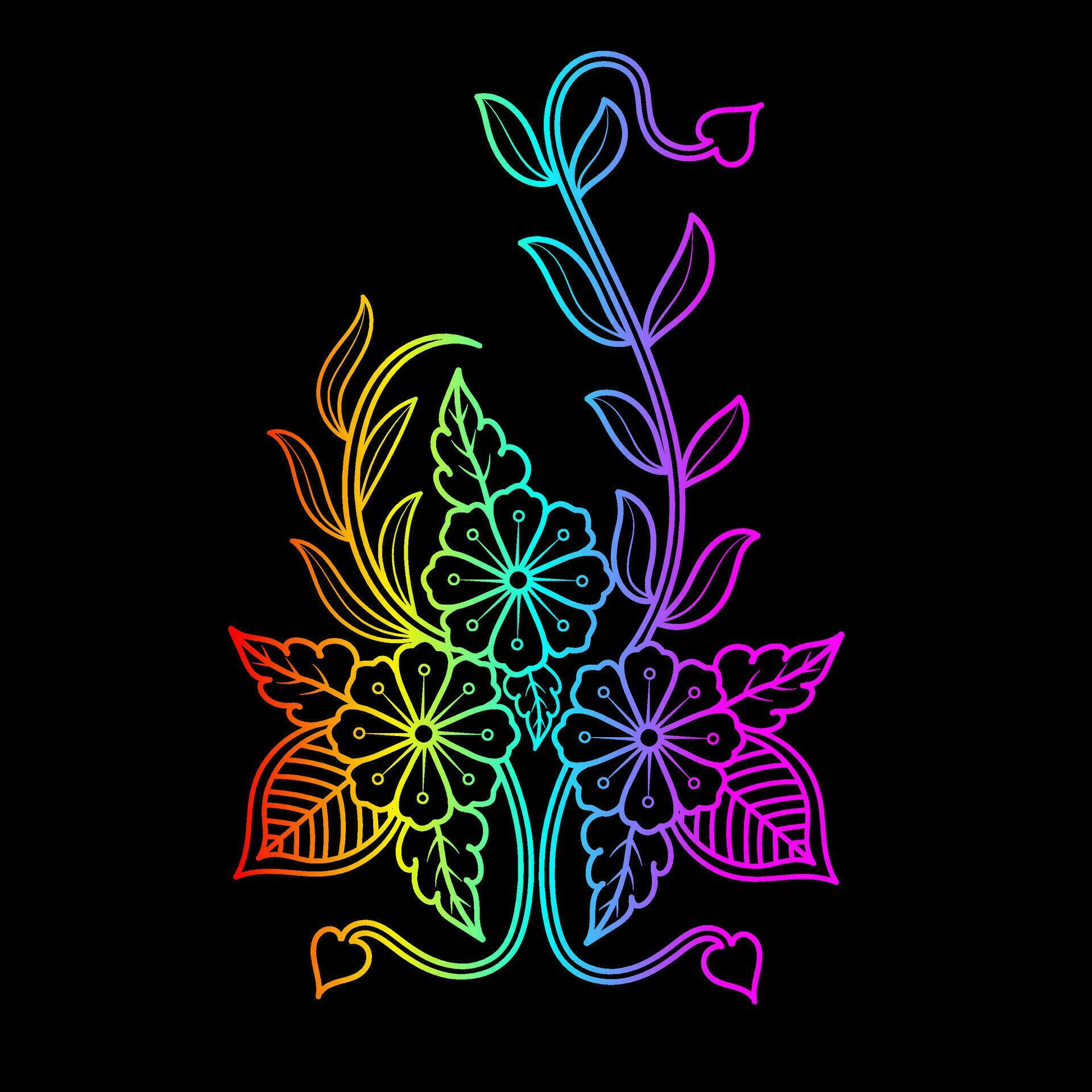 Rainbow color line art floral vector illustration, colorful vintage decorative vector template, rainbow color flower ornaments. Stock Free and Free SVG