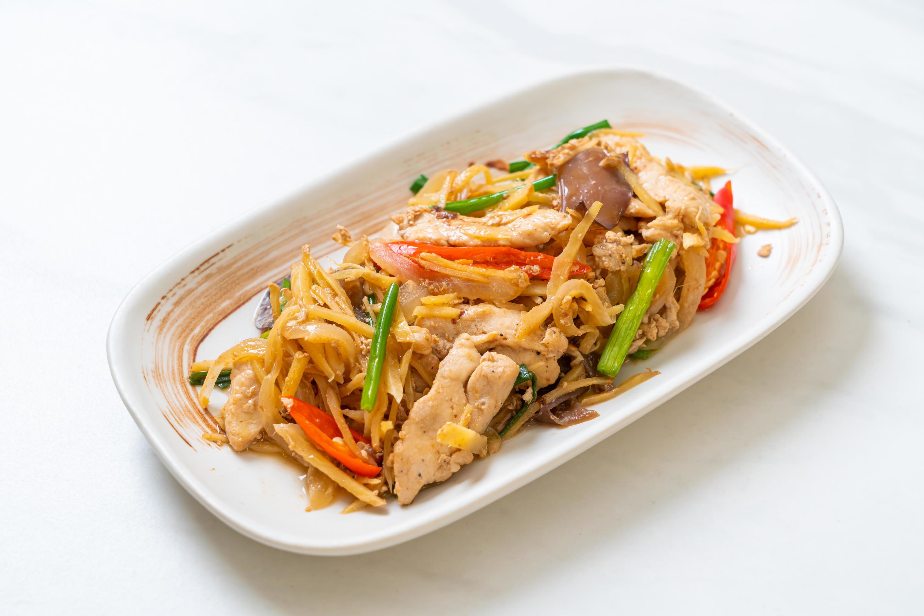 Stir-fried chicken with ginger – Asian food style Stock Free