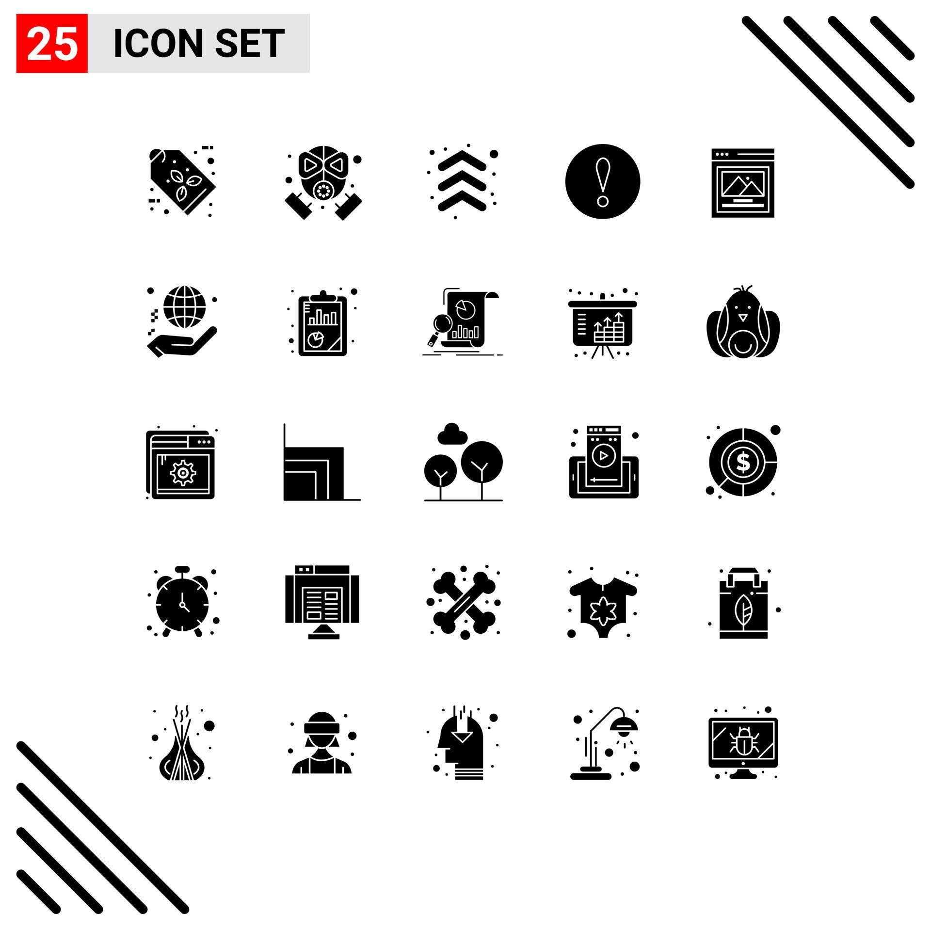 Universal Icon Symbols Group of 25 Modern Solid Glyphs of picture interface arrow warning alert Editable Vector Design Elements Stock Free