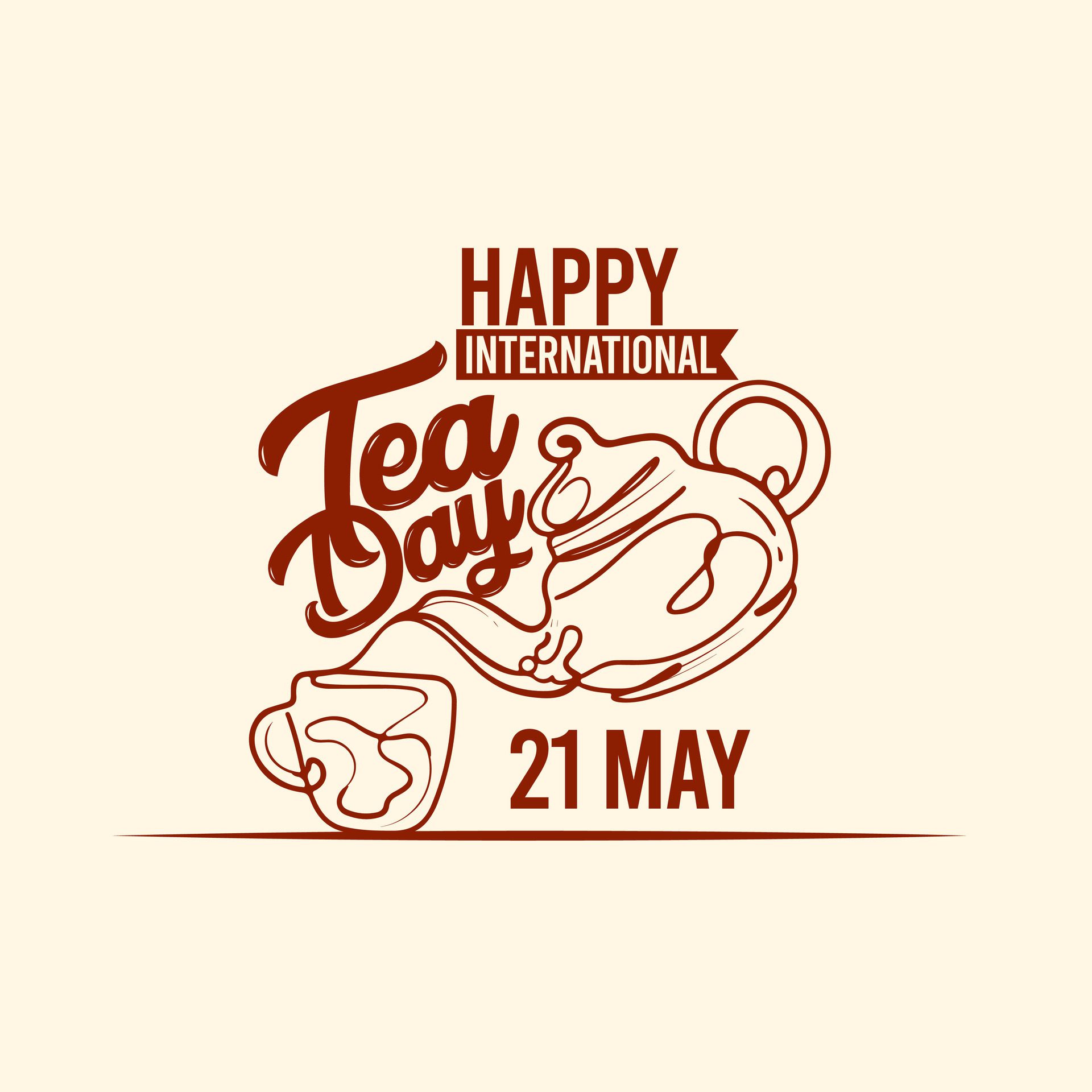 International Tea Day text banner. 21st May typographic Design. World Tea Day design for social media posts. Free Vector