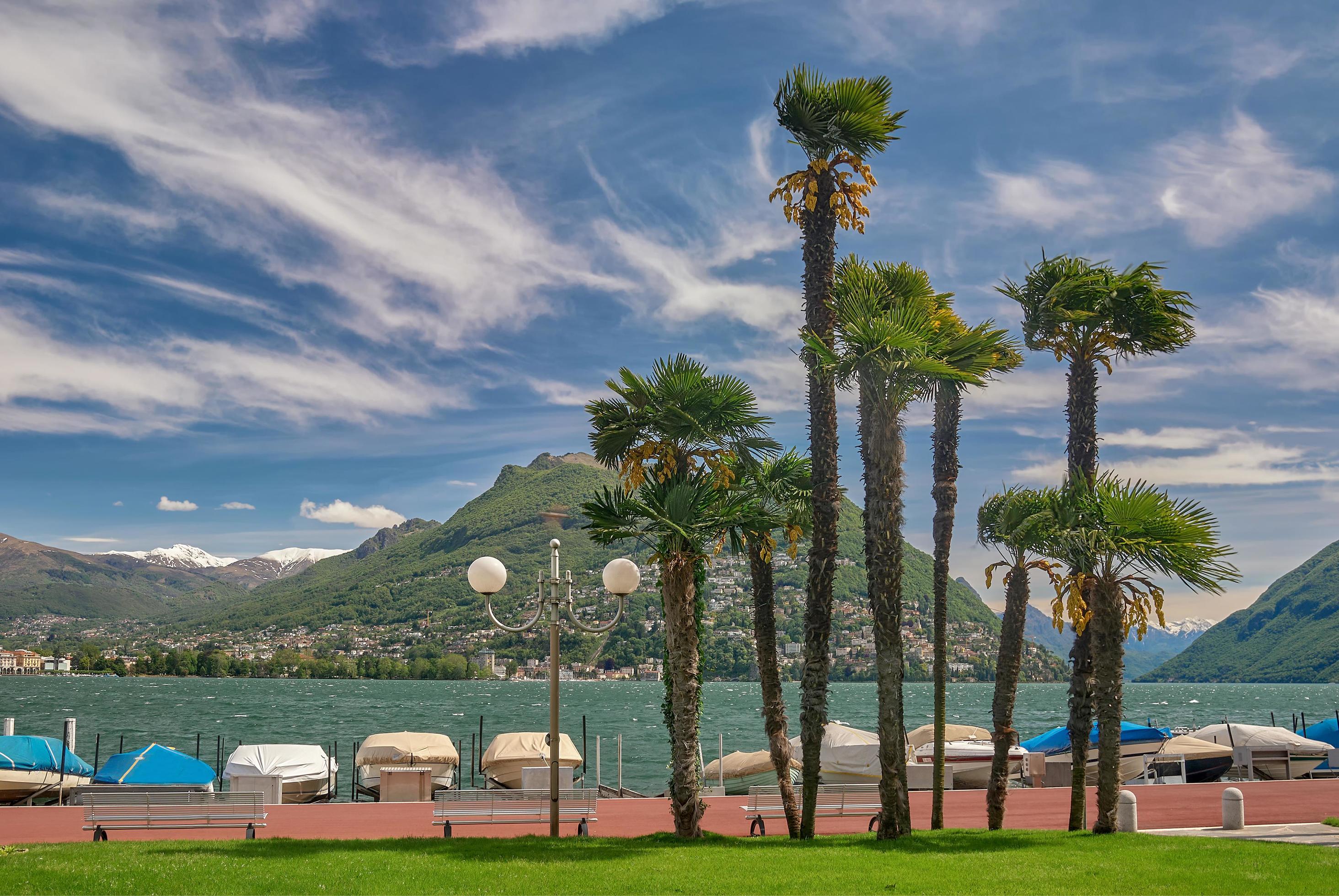 Promenade of Lugano at Lake Lugano,Ticino Canton,Switzerland Stock Free