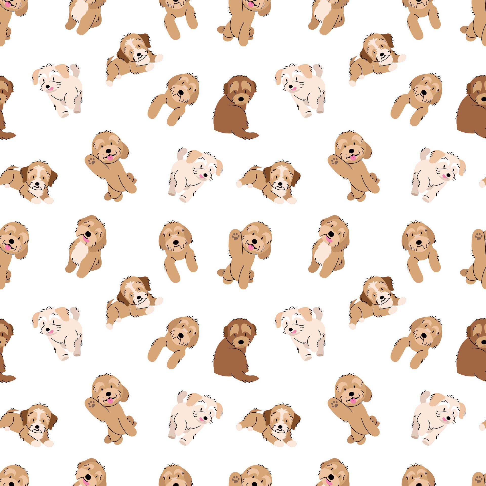 CUTE MALTIPOO PUPPIES IN SOME MOVES SEAMLESS PATTERN Free Vector