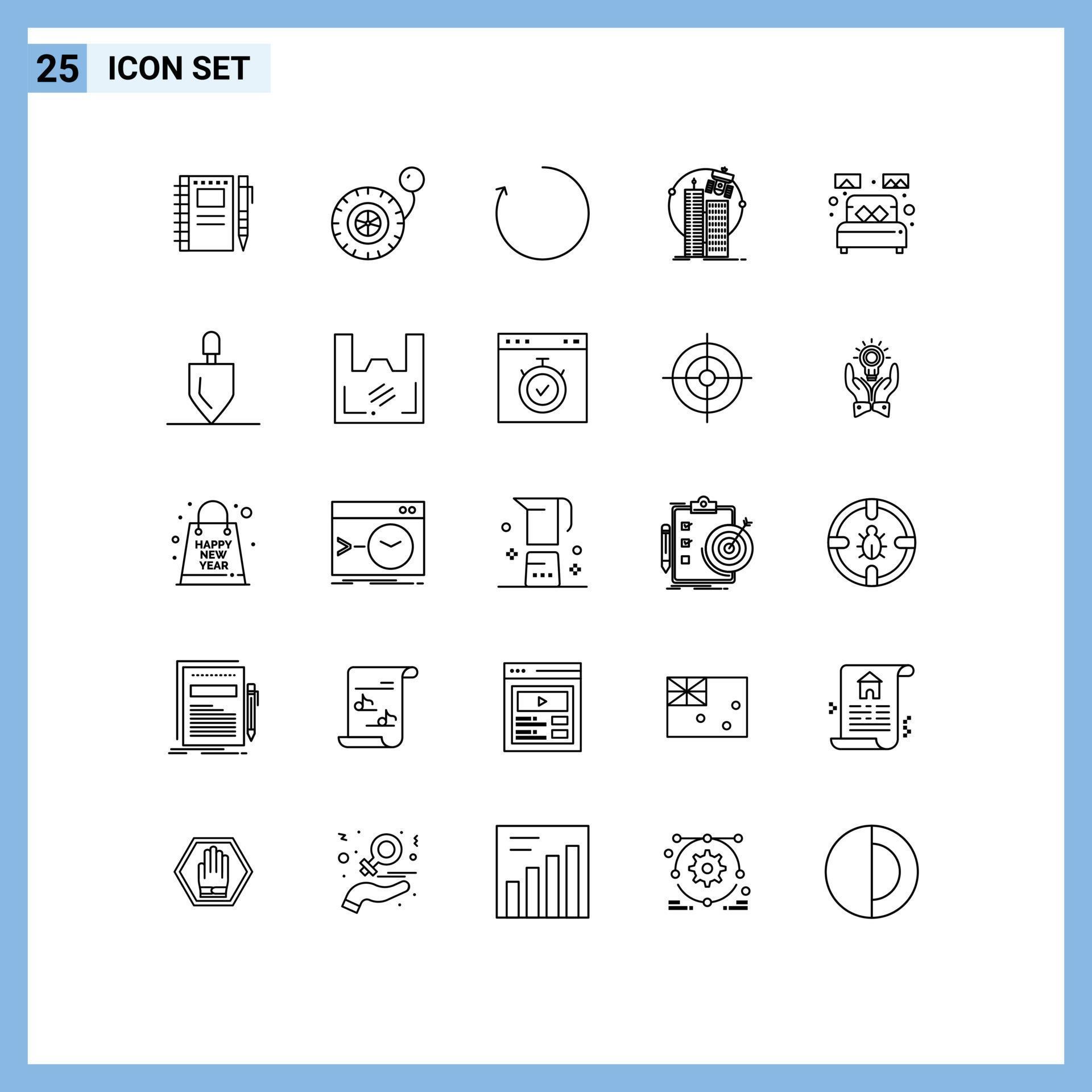 Group of 25 Modern Lines Set for room corporation arrow satellite smart city Editable Vector Design Elements Stock Free