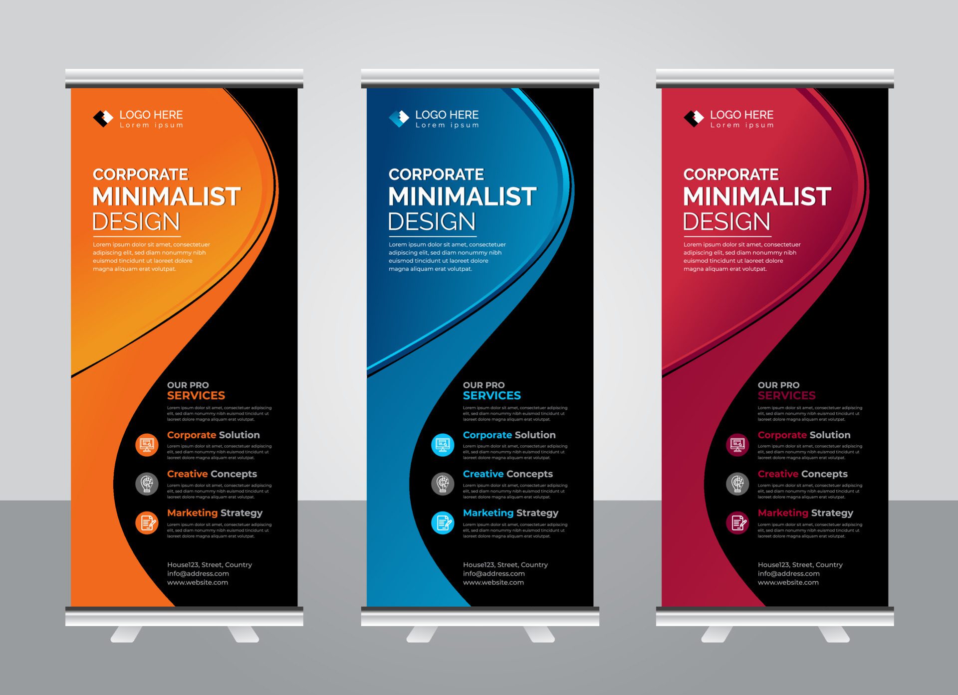 Corporate colorful roll up banner design template Free Vector