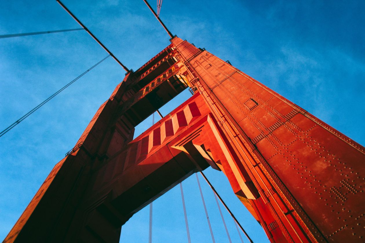 Golden Gate Bridge Orange Blue Sky Cables Stock Free