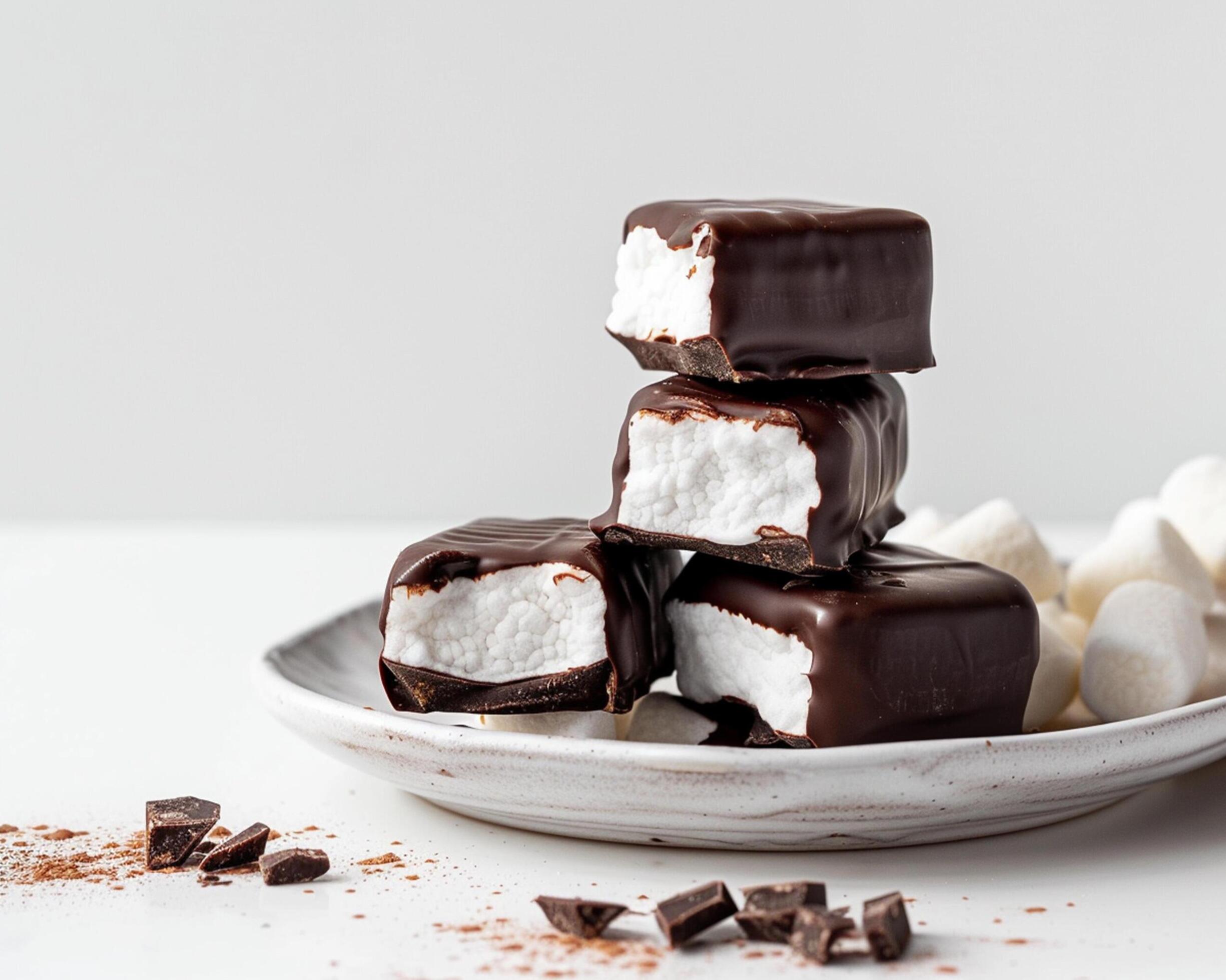 Chocolate covered marshmallows on a plate Stock Free